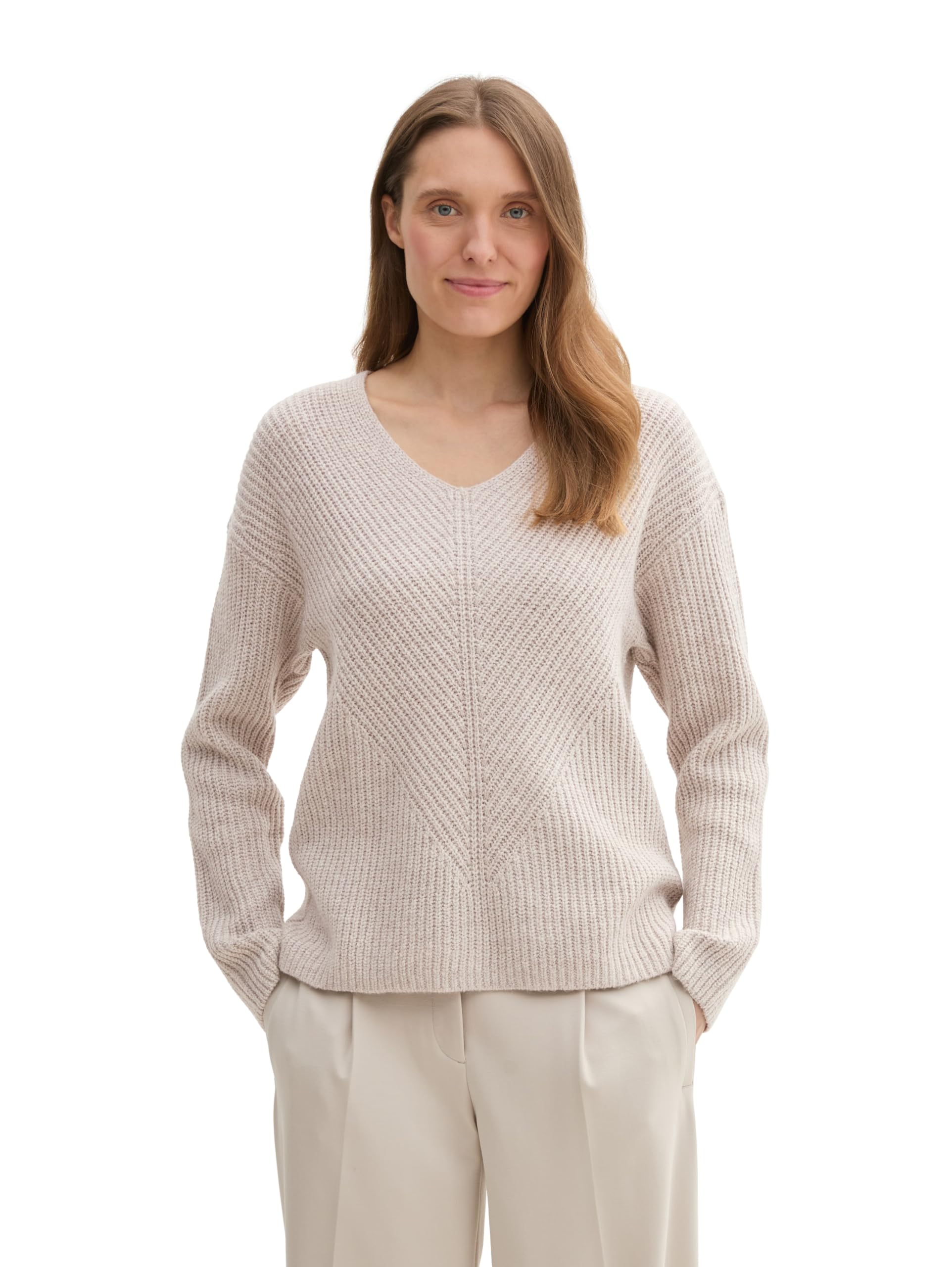 Tom Tailor Damen 1042956 RIPP Strickpullover mit V-Ausschnitt