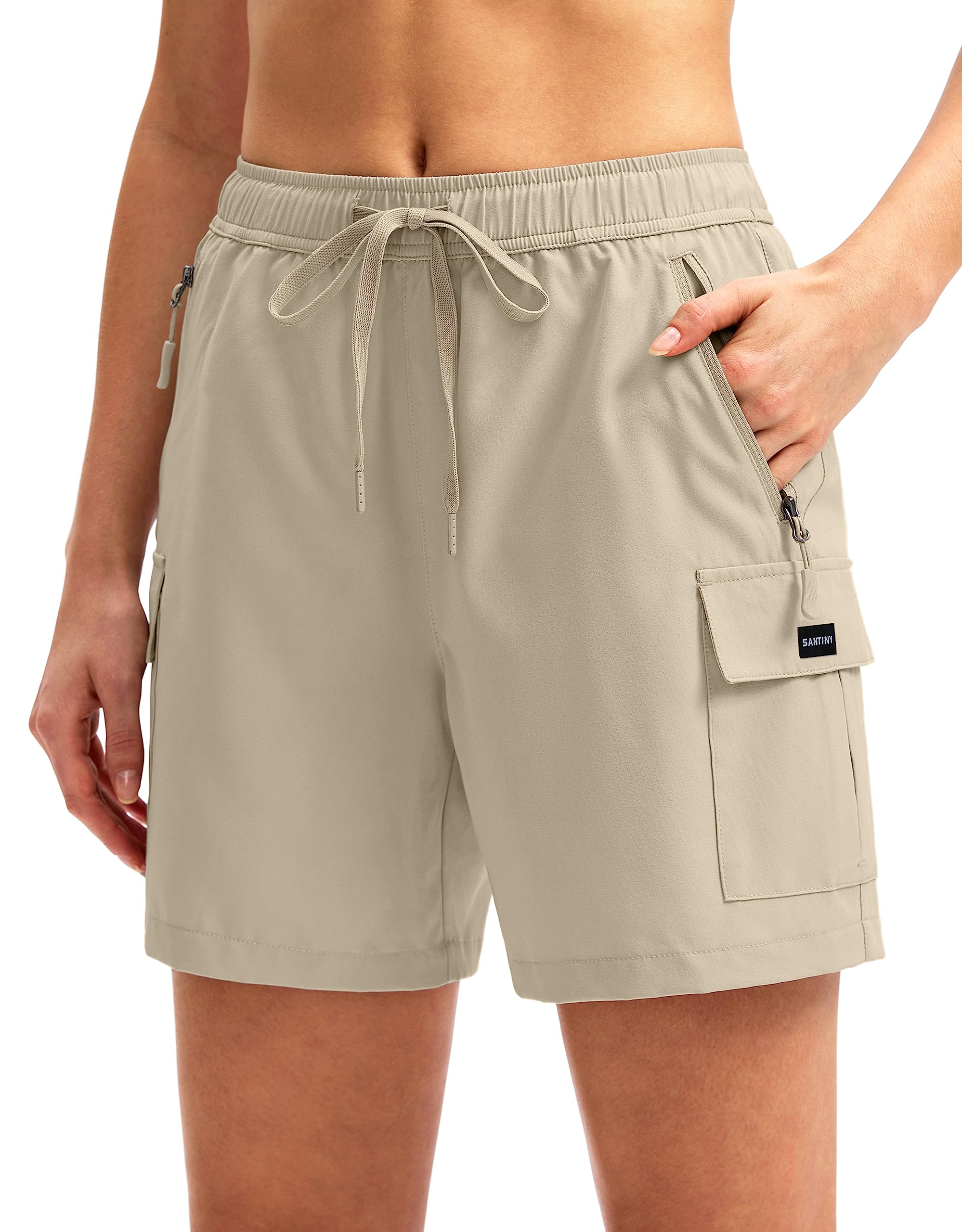 SANTINY Women's 5''/ 7''/9'' Hiking Cargo Shorts Quick Dry Lightweight Summer Shorts for Women Athletic Golf Zipper Pockets