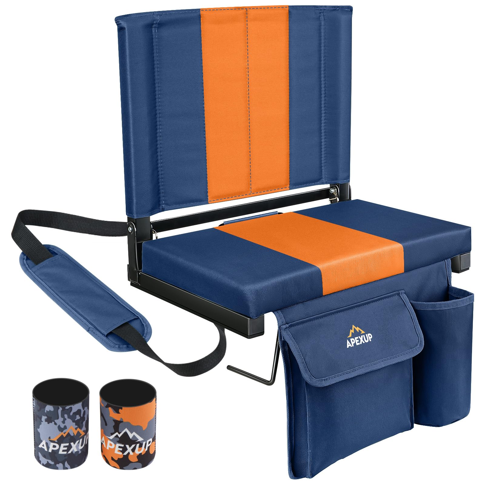 APEXUP Stadium Seats with Back Support, Portable Bleacher Seat with Large Pocket and Cup Holder, Wide Stadium Chair for Sports Events and Concerts