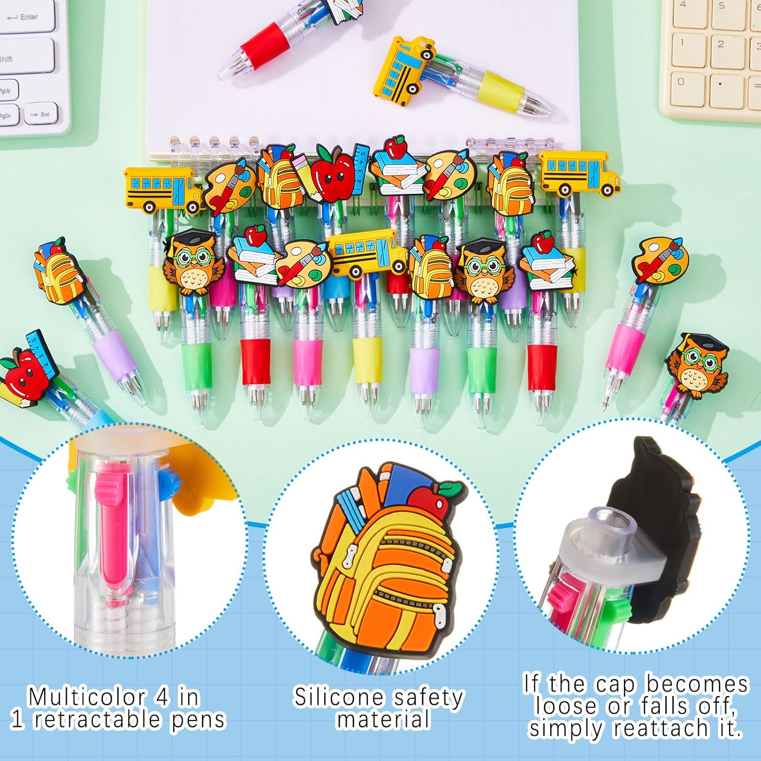 Marspark 24 Pcs Back to School Gifts for Students Party Favors Multicolor Ballpoint Pens, 4-in-1 Retractable Colored Ballpoint Back to School Prizes, First Day of Classroom Supplie Bulk Teacher Reward
