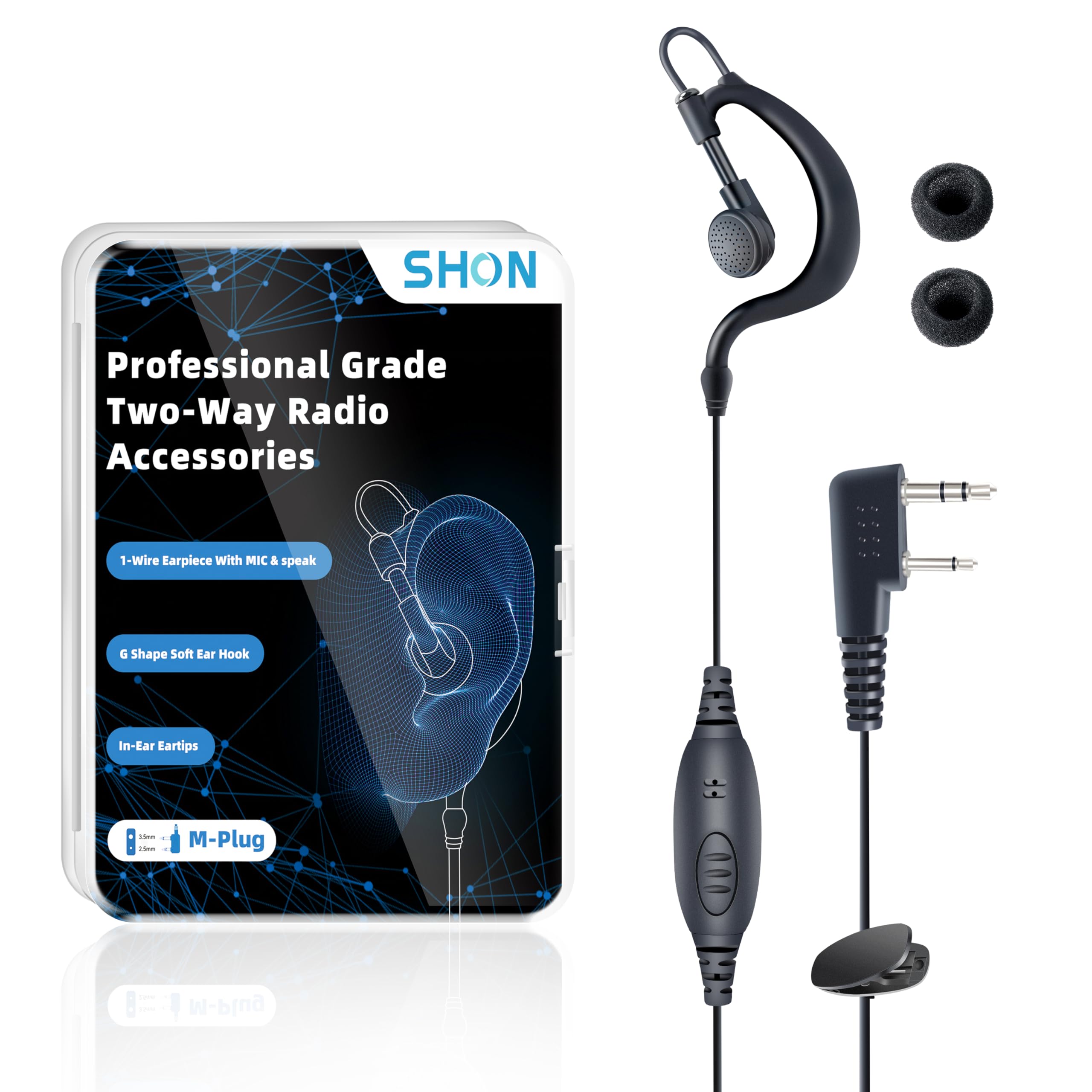 SHON Auricolare per walkie talkie radio, 2 pin G forma auricolare con microfono compatibile con Kenwood, BAOFENG, Retevis Walkie talkie (1 set/nero)