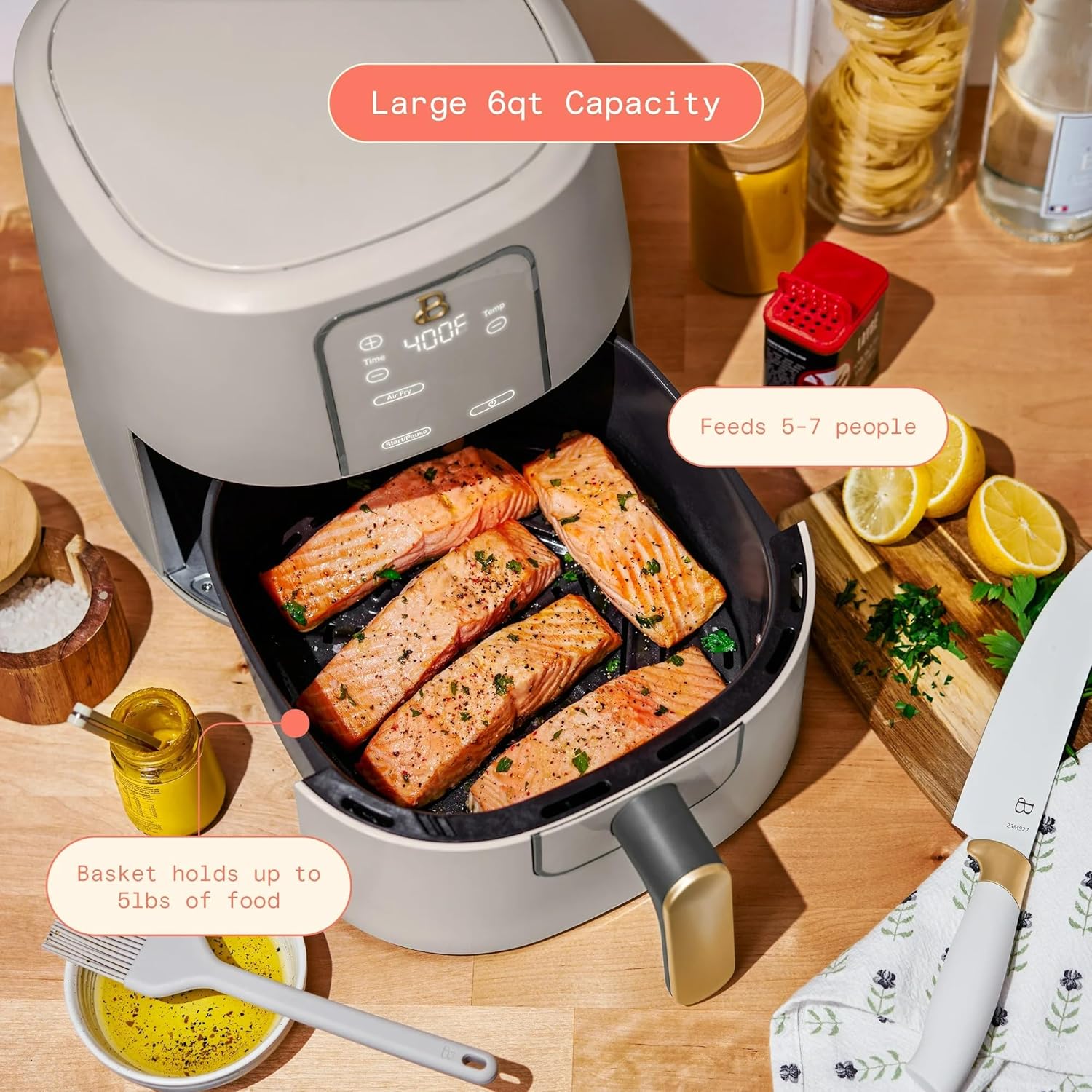 6 Quart Digital Air Fryer, Large Touch Screen Air Fryer with Programmable Time & Temperature Control, 4-in-1 Roast Reheat Dehydrate, Nonstick Design (Porcini Taupe)