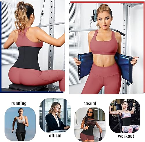 Miniatura 7 de KUMAYES Reductor de cintura para sudar para mujer, cinturón de entrenamiento para la parte inferior del vientre, banda de sudor, pérdida de peso,