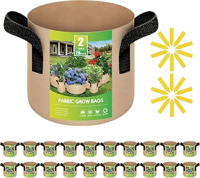 iPower 20-Pack 2 Gallon Grow Bags Heavy Duty Thickened Aeration Nonwoven Fabric Pots with Nylon Handles, for Planting Vegetables, Fruits, Flowers, Tan