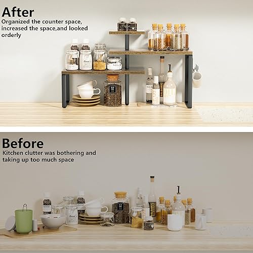 Miniatura 4 de Alsonerbay Organizador de encimera, estante esquinero de 3 niveles para encimera de cocina con ganchos para área de café, baño, sobre fregadero,