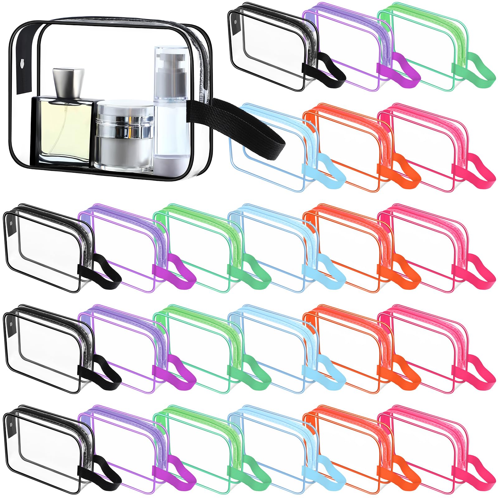 Silkfly Clear Toiletry Bag PVC Travel Cosmetic Bag with Handle Strap Makeup Pouch with Zipper Summer Vacation Salon Graduation Gift End of the Year Gifts(Vivid Color,24 Pack)