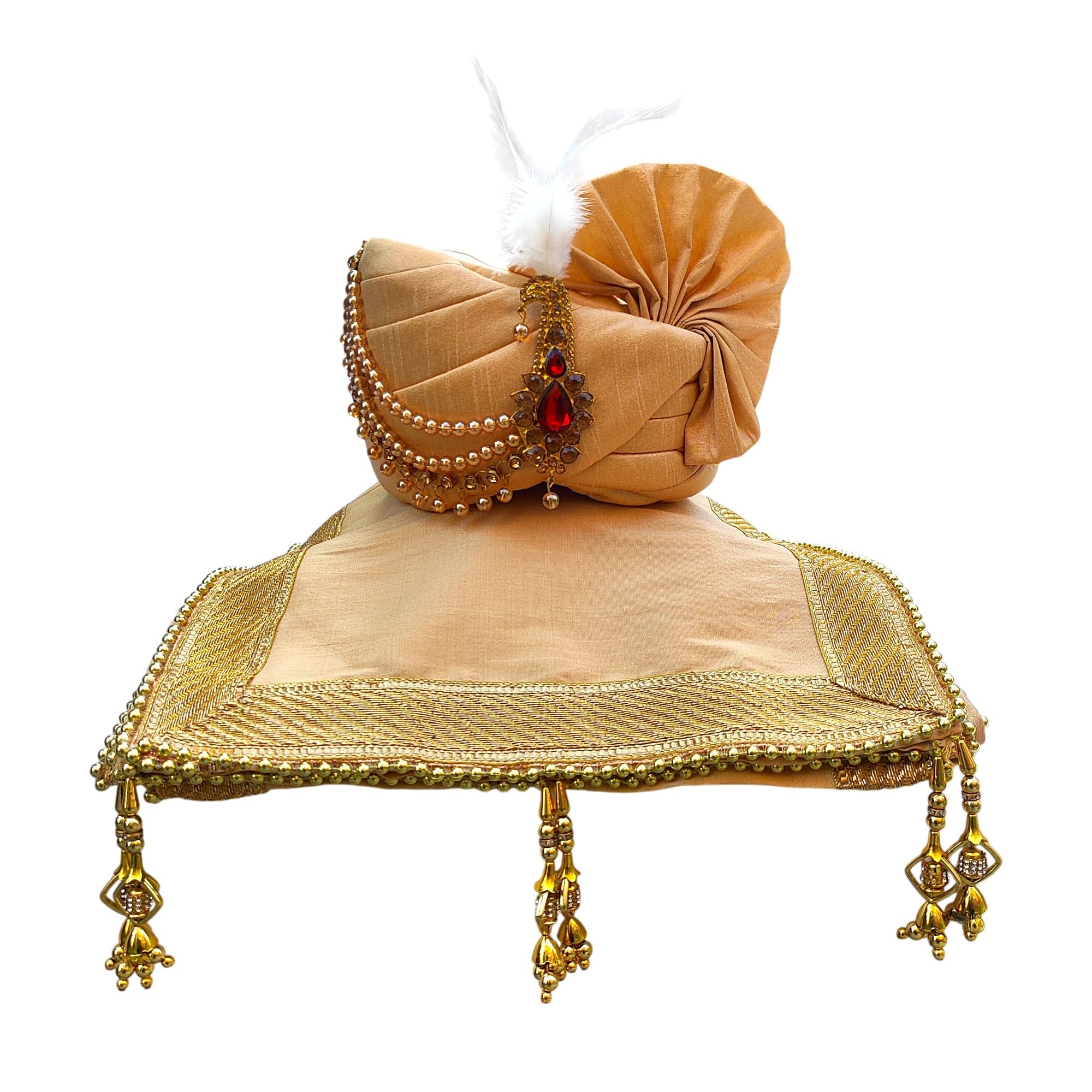 krypmax Royal Groom's Safa Stole Set, Traditional Safa Pagri with Stole/Dupatta, Premium Wedding Collection Chiku Colour (Pagdi Size: 22.5 to 23 Inch)-picture-46