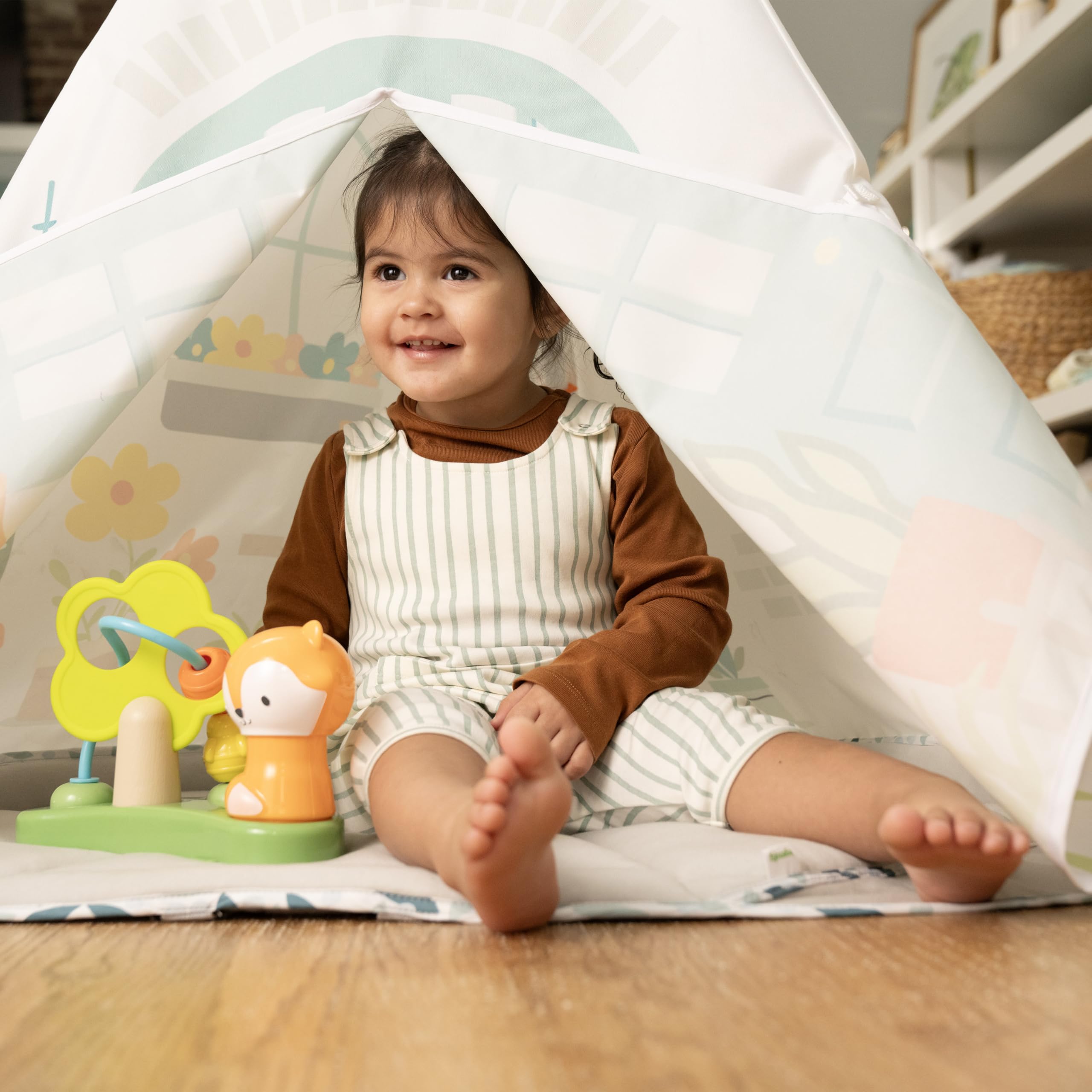 Ingenuity 6-in-1 Baby-Spielcenter Multifunktionales Aktivitäts-Jumperoo Spielgym Spielhaus Spieltisch Natur-Thema 0-24 Monate