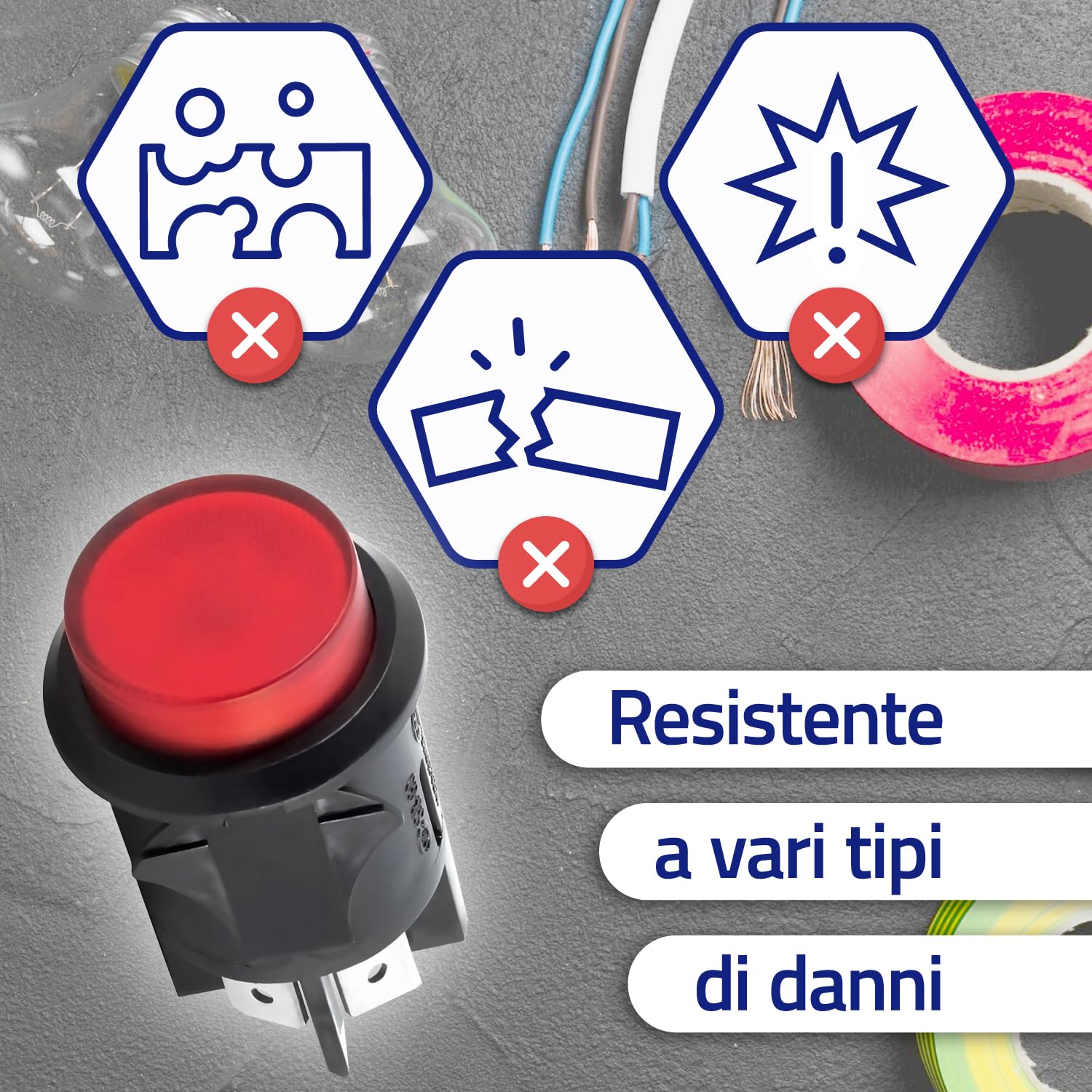 5 Pz. INTERRUTTORE Bilanciere DEVIATORE Bipolare LUMINOSO GIALLO 16A 220V - Foto 6