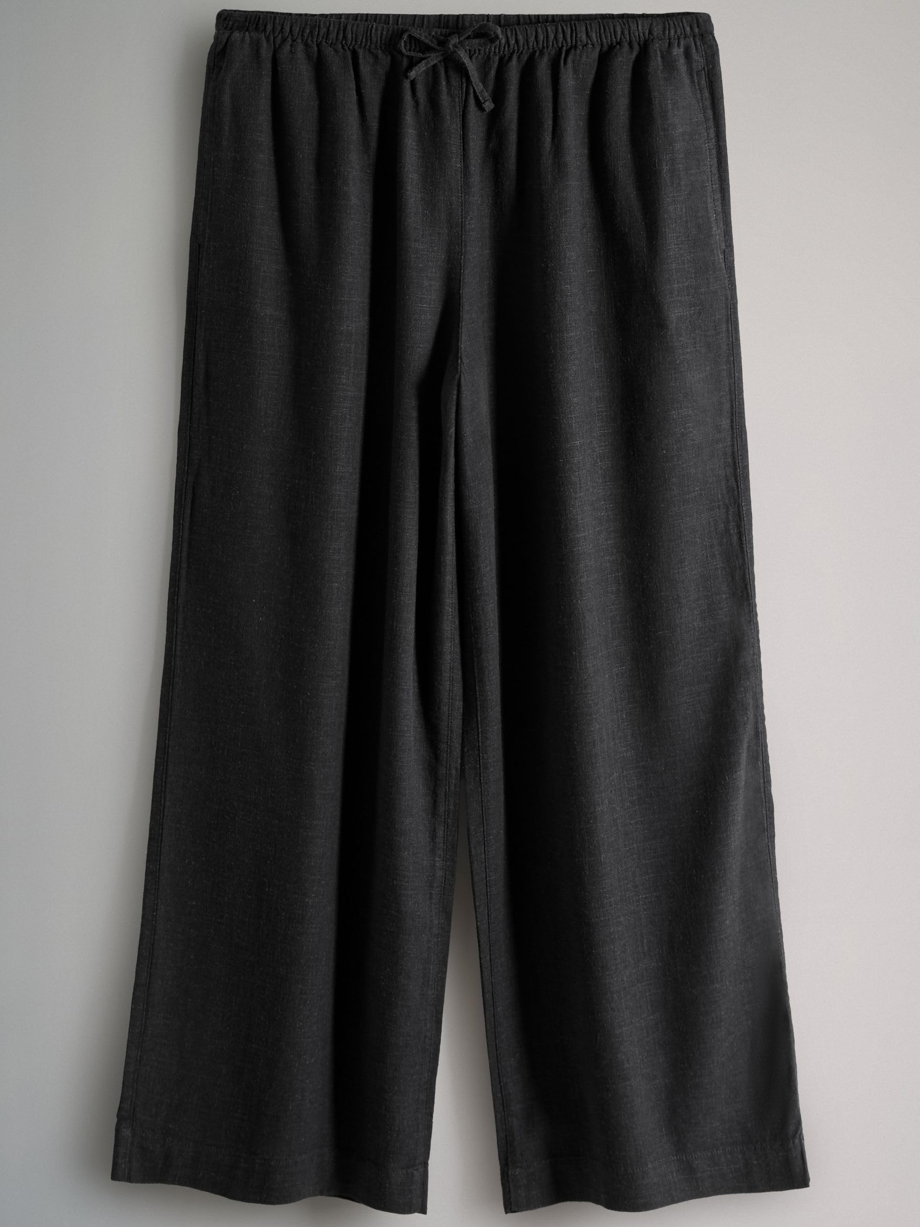 THE SET Femme Pantalon Large à Enfiler Contenant du Lin, lot 2 | Coupe standard, Taille mi-haute, Fermeture boutonnée, Jambe large