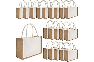 20-Pack Reusable, Water-Resistant Burlap Tote Bags for Women