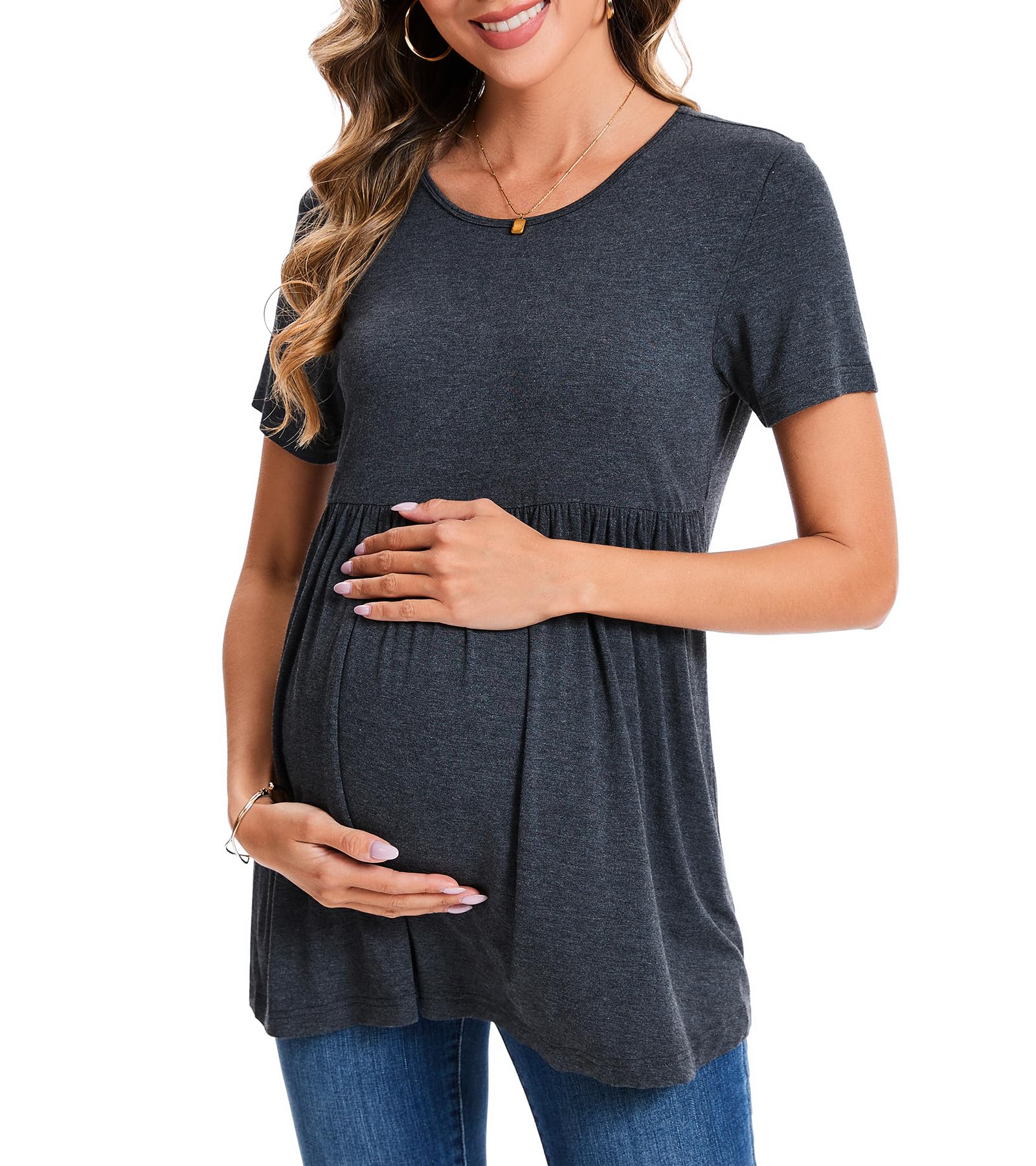 Tops de Maternidad para Embarazo de Verano de Manga Corta Ropa Cómoda para Mujeres Embarazadas