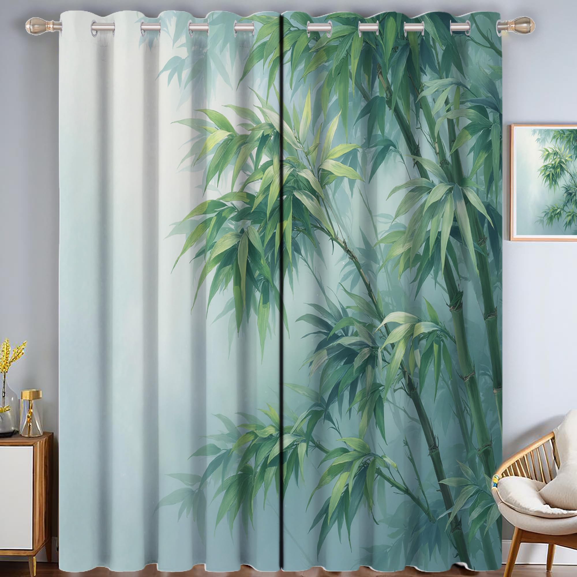 Rideaux verts motif feuillage de 117x137 cm pour obscurcir un salon design