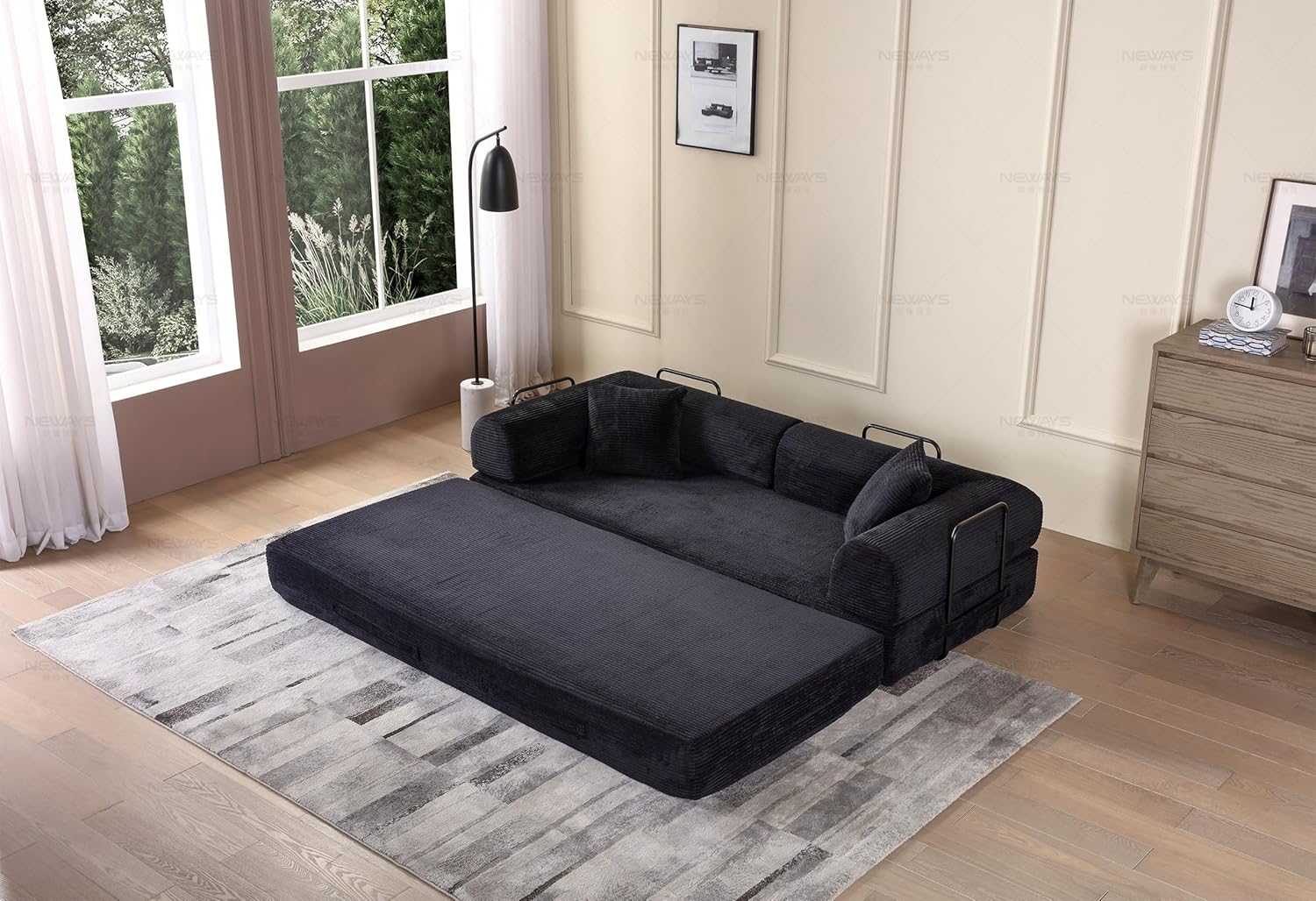 78" Convertible Sleeper Sofa Bed with Cylindrical Pillow, Corduroy Comfy 3 Seater Folding Mattress Couch with Fixed-Shape Frame,Modern Sofa Lounge Couch for Living Room Bedroom Office Apartment Studio