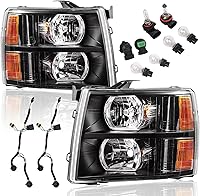 Vista 1 de Juego de montaje de faros compatible con Chevy Silverado 1500 2007 2008 2009 2010 2011 2012 2013, Silverado 2500HD 3500 07-14, faro con arnés