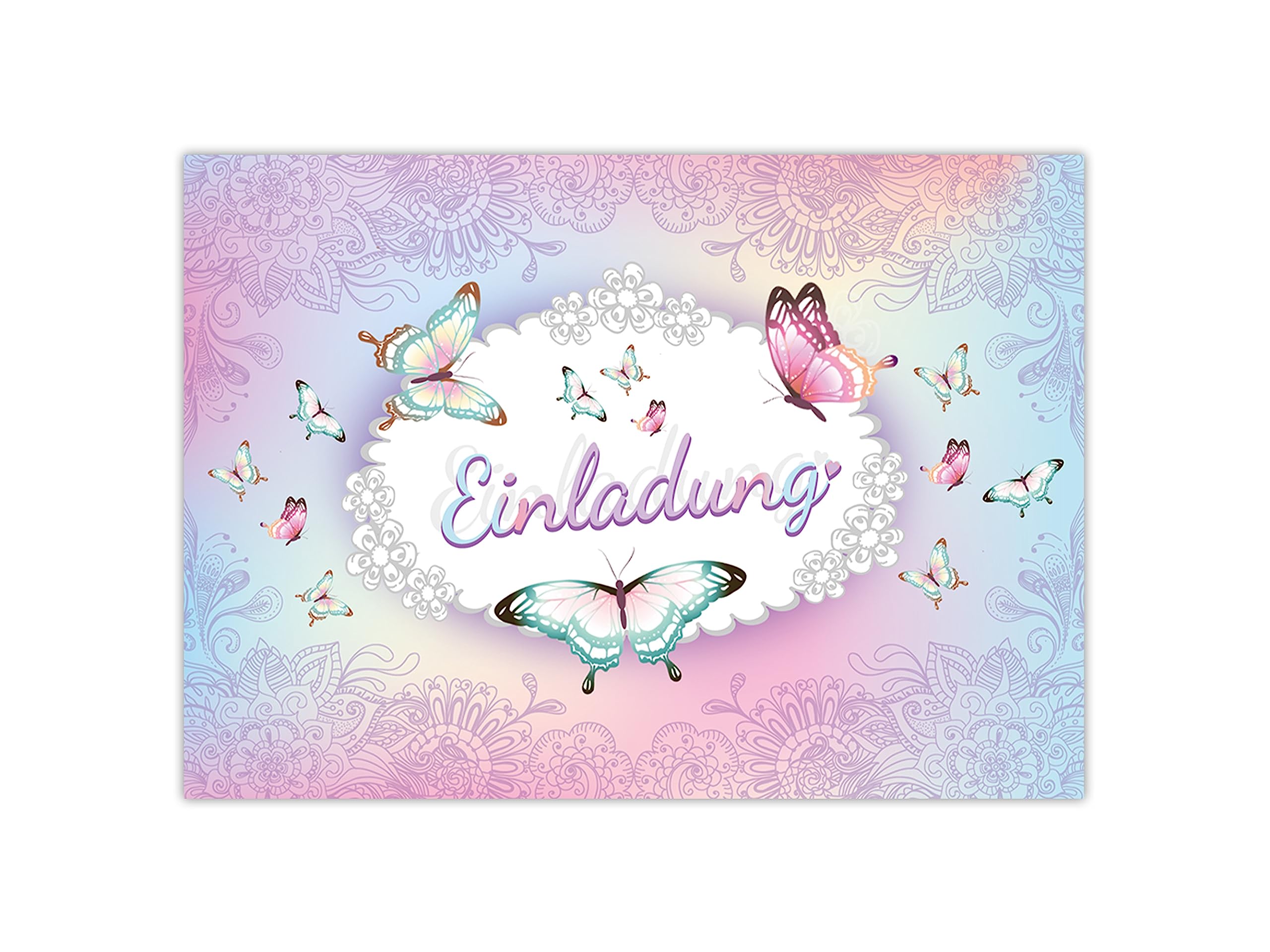 12 Einladungskarten Kindergeburtstag Geburtstag Mädchen Mädels Schmetterlinge Blumen Gastgeschenk inkl. 12 Umschläge, 12 Tüten, 12 Aufkleber, 12 Lesezeichen, 12 Blöcke, 12 Mandalas, 12 Tic Tac Toe