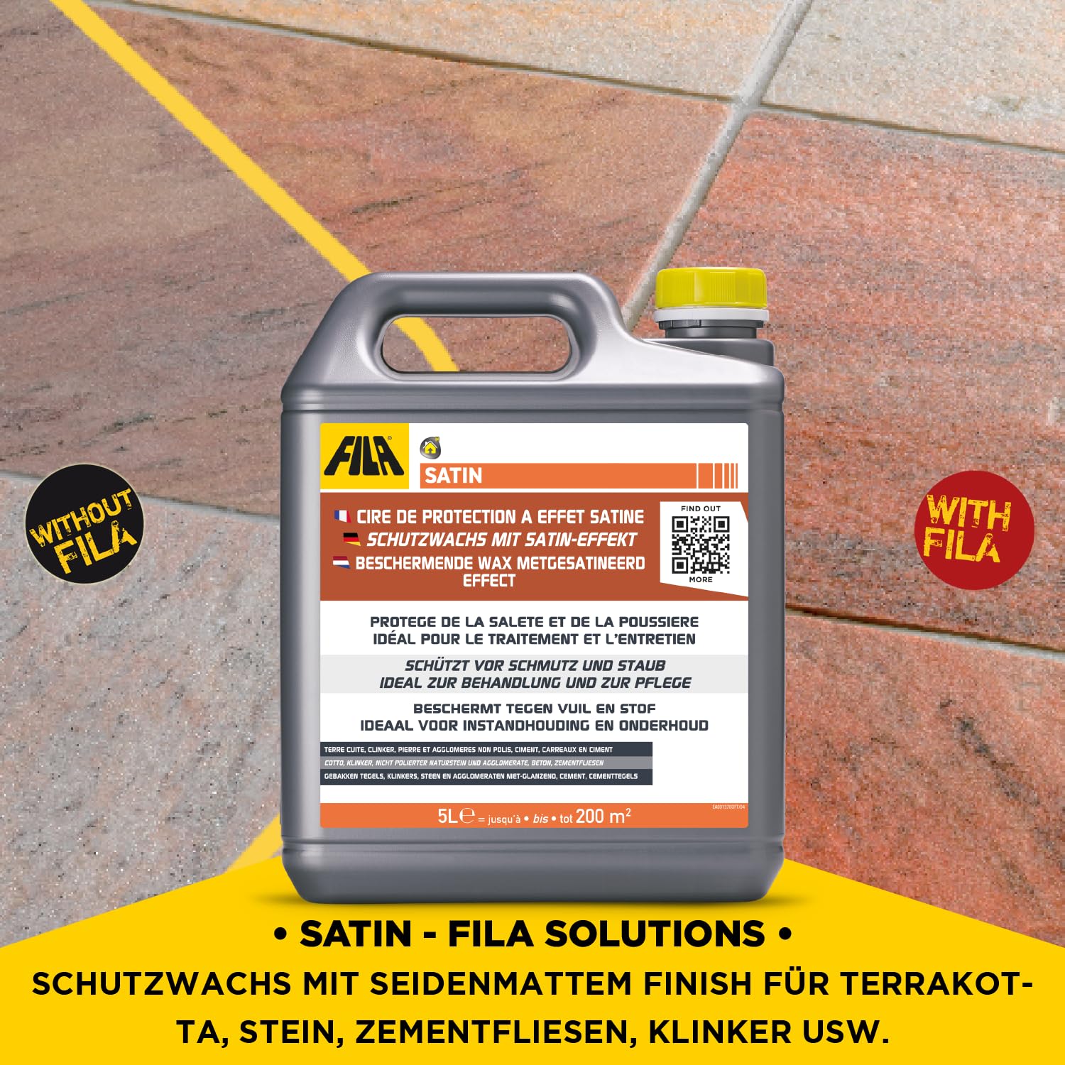 FILA Solutions - Cera protectora de satén para tratamiento final con efecto satinado para cotto, clinker, piedra natural, aglomerado no pulido, cemento y baldosas de cemento, 5 litros