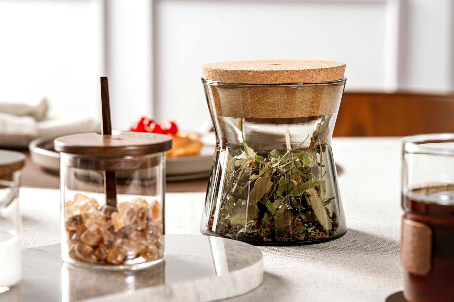 LEONARDO HOME Nova Legno Containers • Set of 2 • For Milk and Sugar • Jug for Coffee Milk • Glass Container with Lid • Modern Table Accessories • Elegant Design • Height 7.5 cm • Clear • 055200