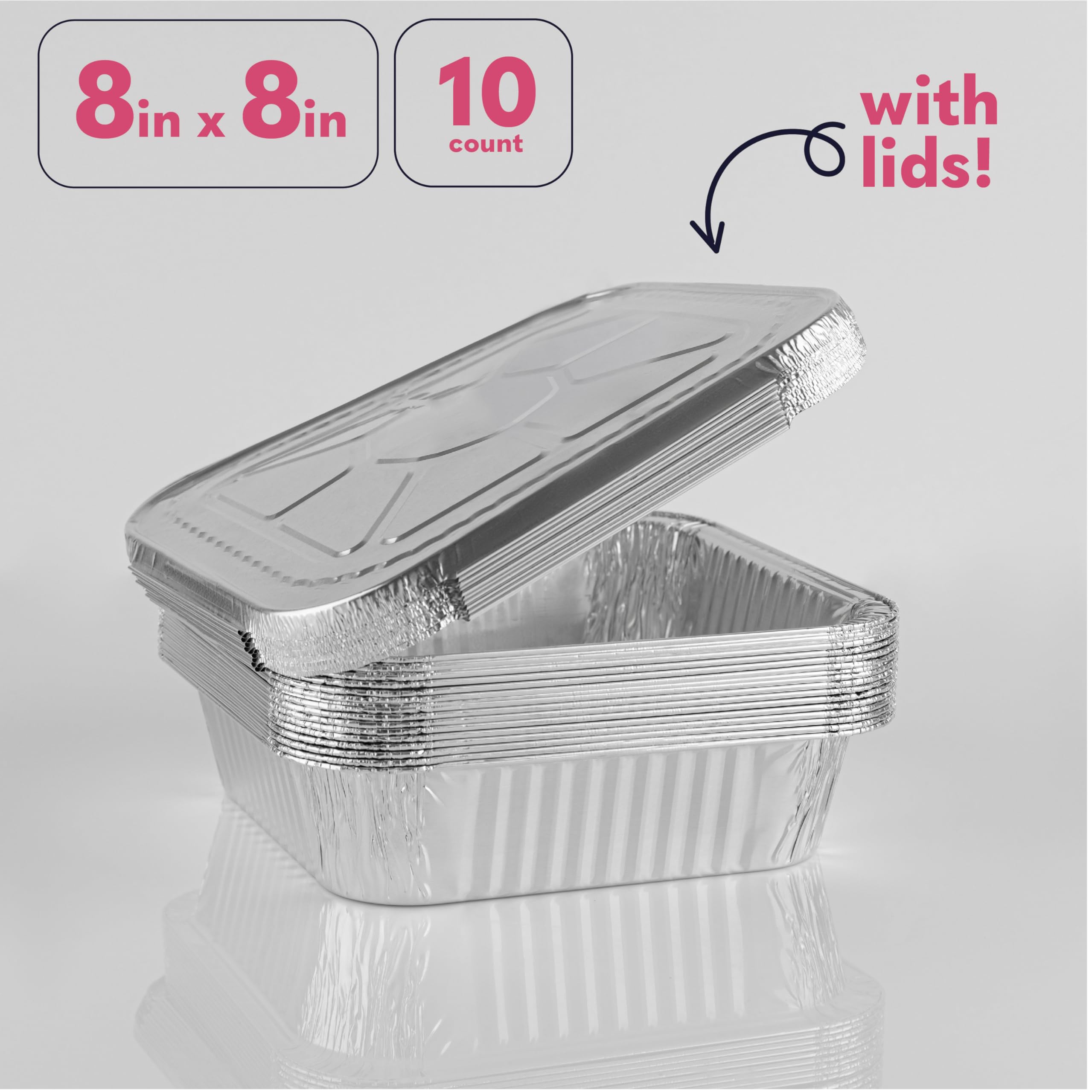 Vassoi in alluminio con coperchi (20 x 20 cm) – Vassoi in alluminio usa e getta – Vassoi in alluminio per cottura, arrosto e preparazione degli alimenti – Confezione da 10