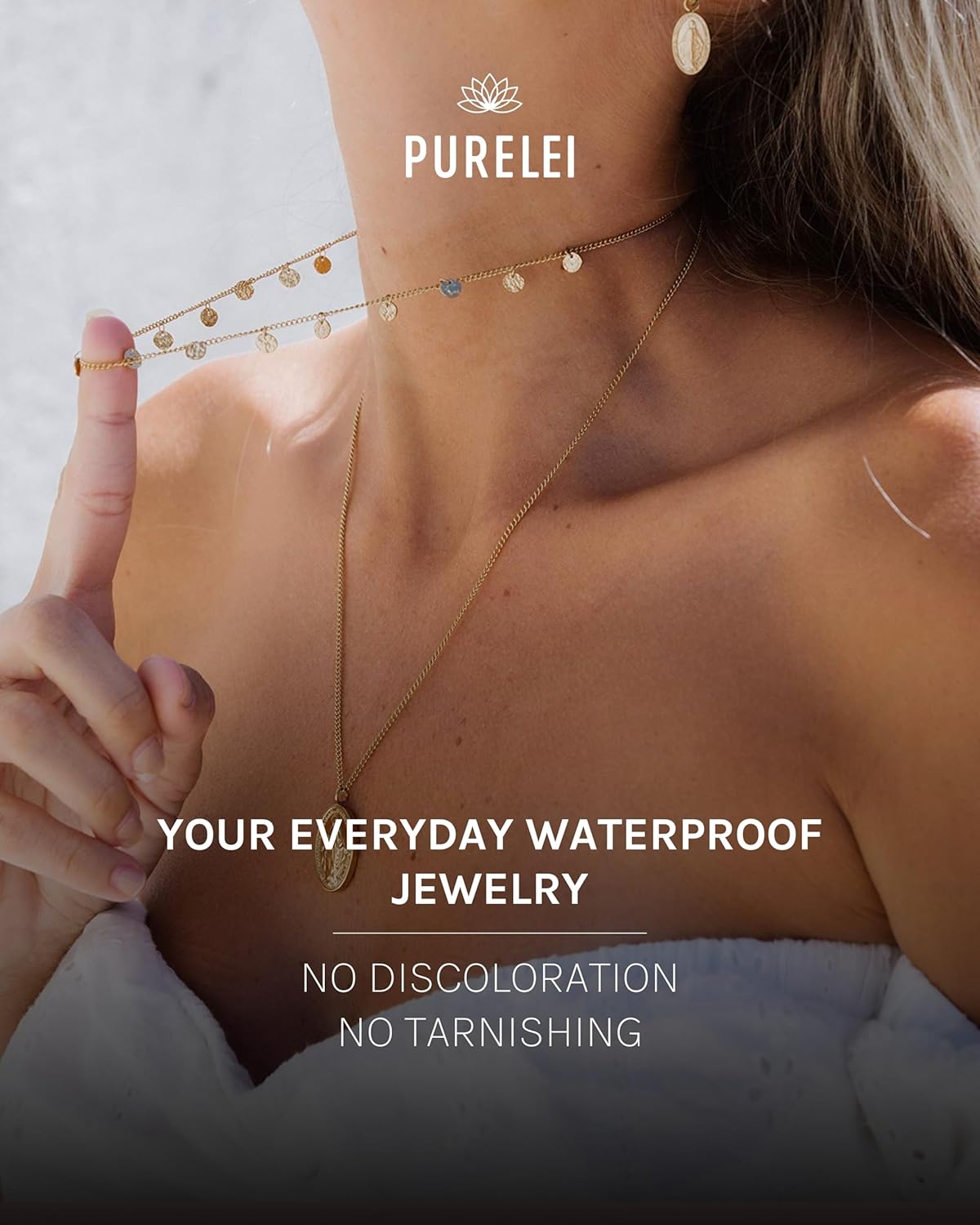 Purelei® Malihini Necklace – 18K Gold plated stainless steel jewelry – Waterproof chain with coins – 14 to 16 inch adjustable length – Fashion jewelry for your individual look
