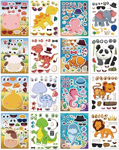 Miniatura 1 de 26 hojas de calcomanías para crear tus propios personajes de animales, mezcla y combina animales marinos, animales de zoológico, dinosaurios y