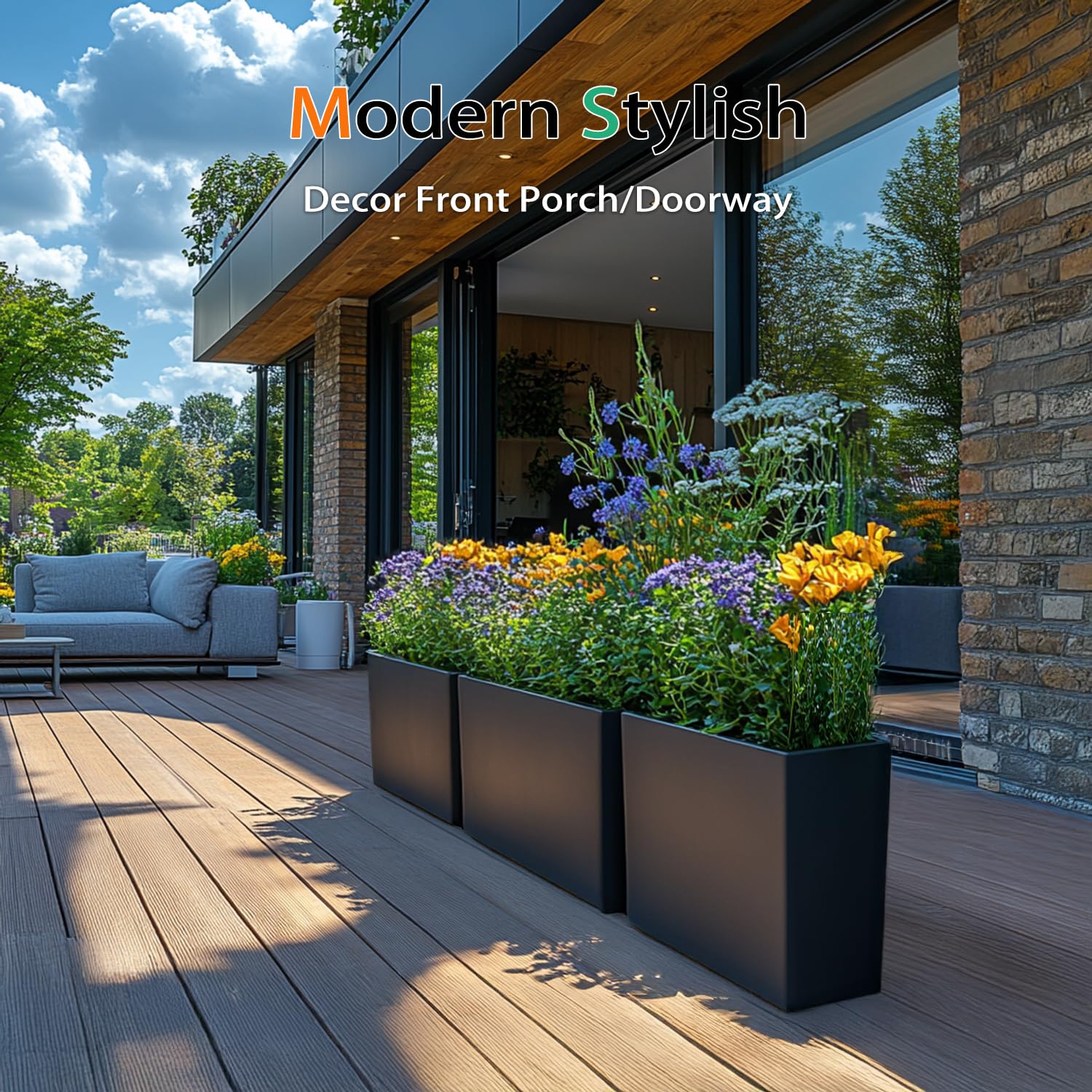 Amazon.com : Heyzier Rectangular Planter Box for Outdoor Plants, Large Tall  Resin Garden Pots for Front Porch, Patio, Indoor (Black, 25 x 21 inch) :  Patio, Lawn & Garden