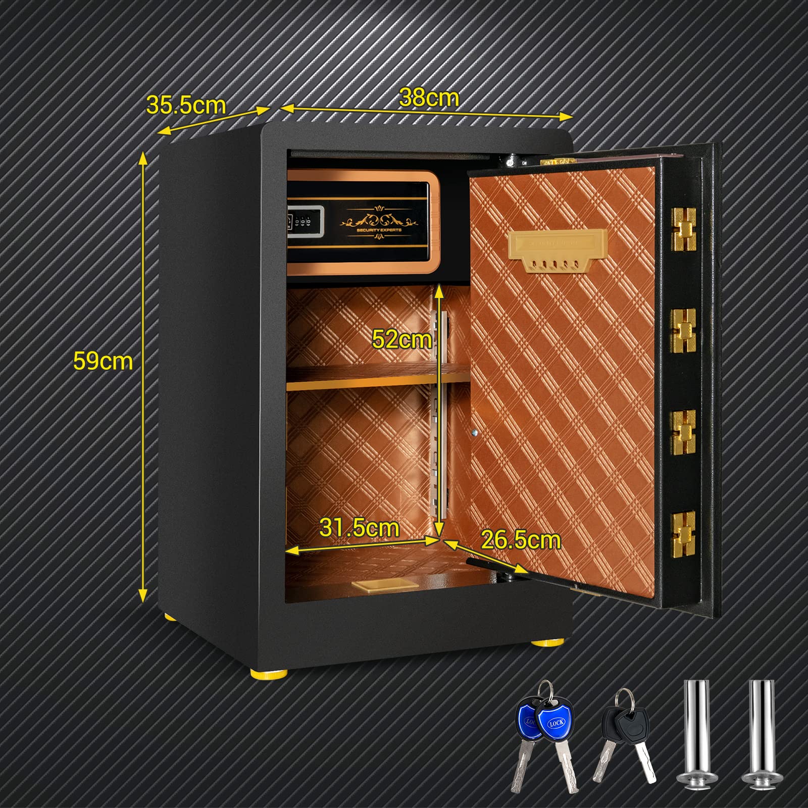 GYMAX Cassaforte con Codice Elettronico e Chiave, Acciaio, Password Nascoste, Ripiano Regolabile, Sistema di Allarme