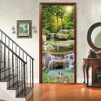 3D Wall Door Sticker Green Forest Path Nature Land... - Grandado