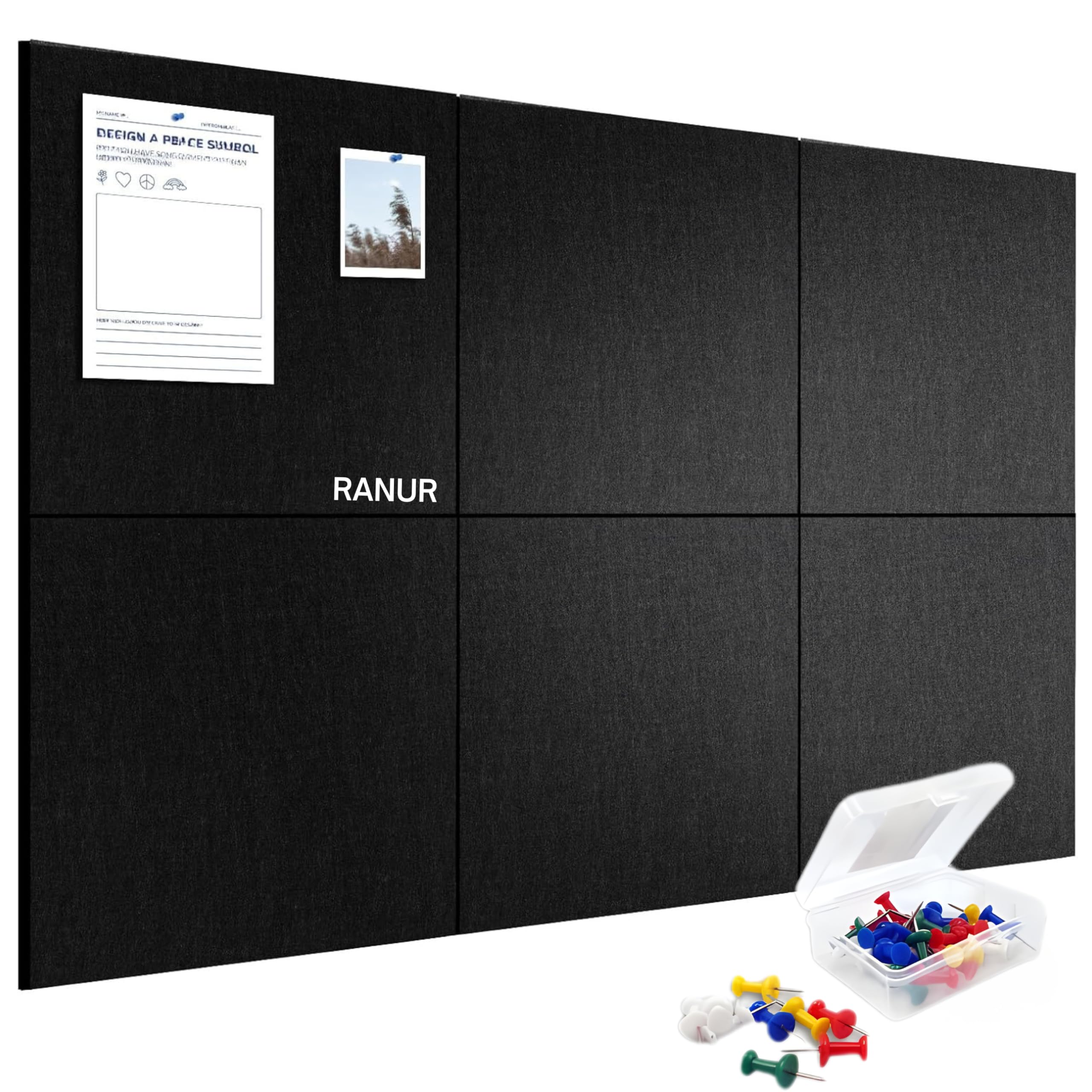 6 Pcs Felt Bulletin Board (30×30 cm) Self Adhesive Notice Boards with 50 Pins, Vision Board for Manifestation, Message Board for Notes, Photos, Office & Home Wall Decor (Black)-image-35