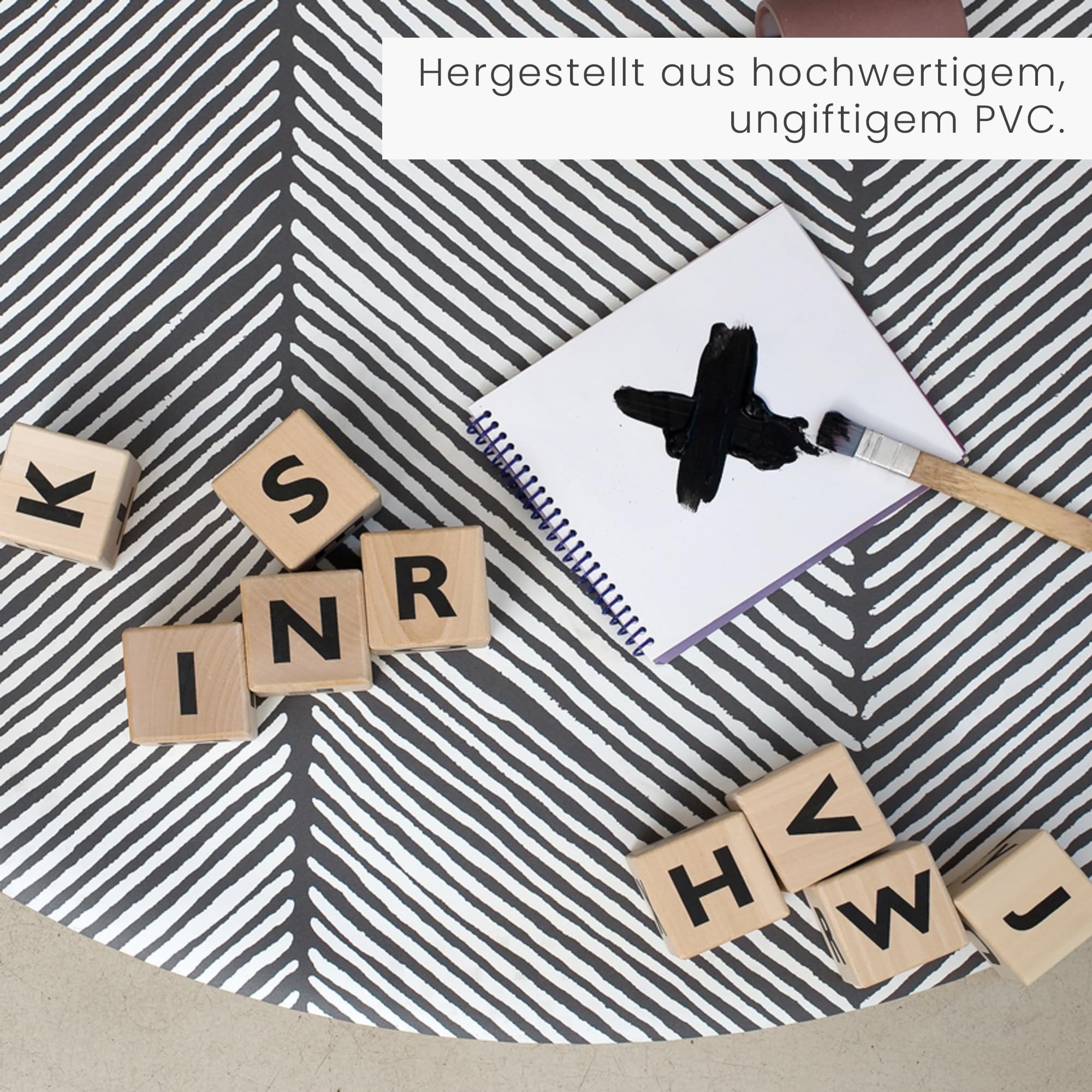 Toddlekind Hochstuhlmatte, schützt den Boden vor Kindermahlzeiten, Baby-Spritzmatte für den Hochstuhl, multifunktional, 105 cm, Sandmuster, Anchor/Kohlegrau