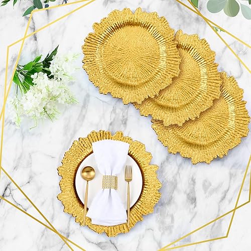 Miniatura 80 de Tanlade 50 Pcs 13 Inch Charger Plates Bulk Round Wedding Chargers Plastic Dinner Plates for Table Setting Wedding Party Decoration (Gold)
