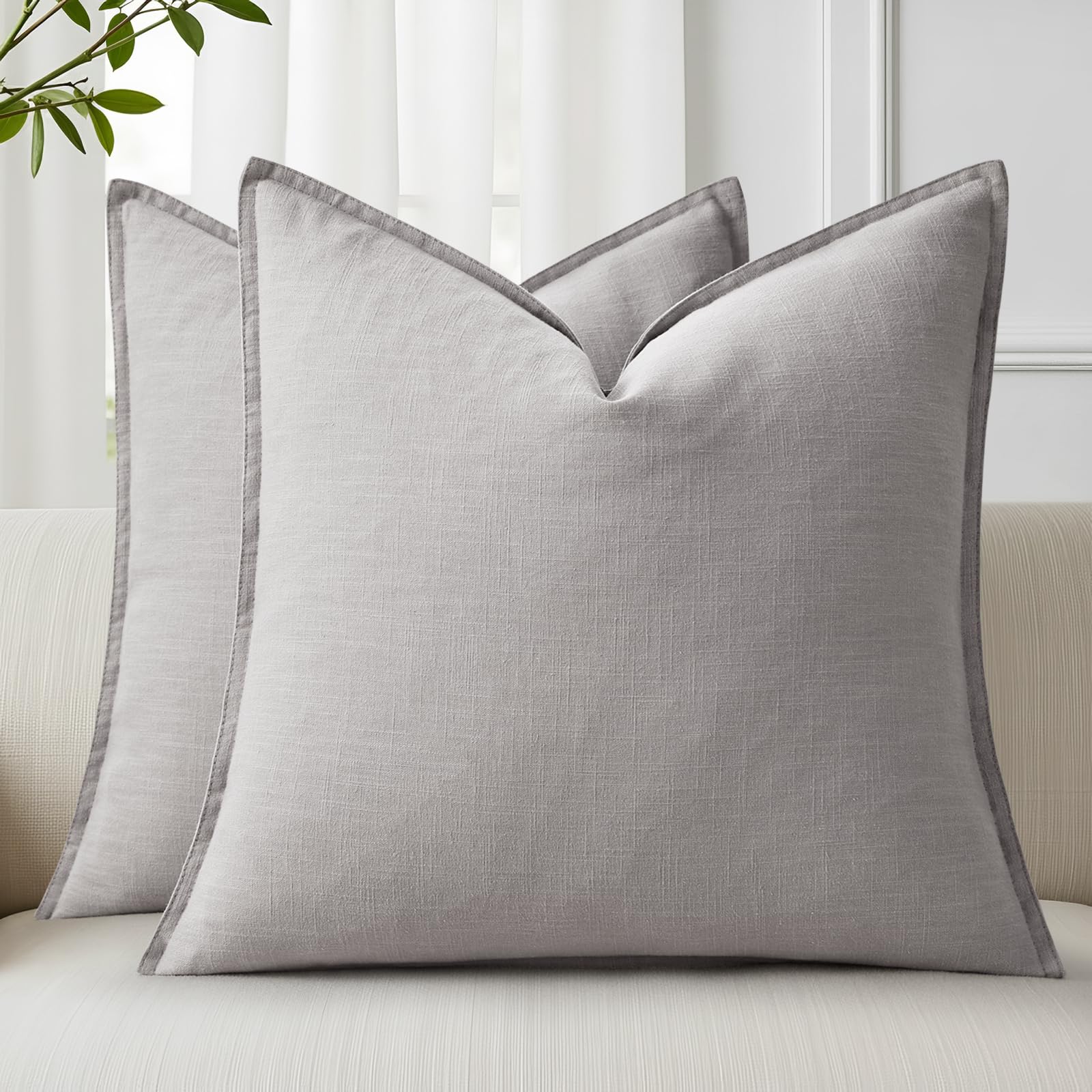 decorUhome Fall Light Grey Linen Throw Pillow Covers 16x16 Set of 2