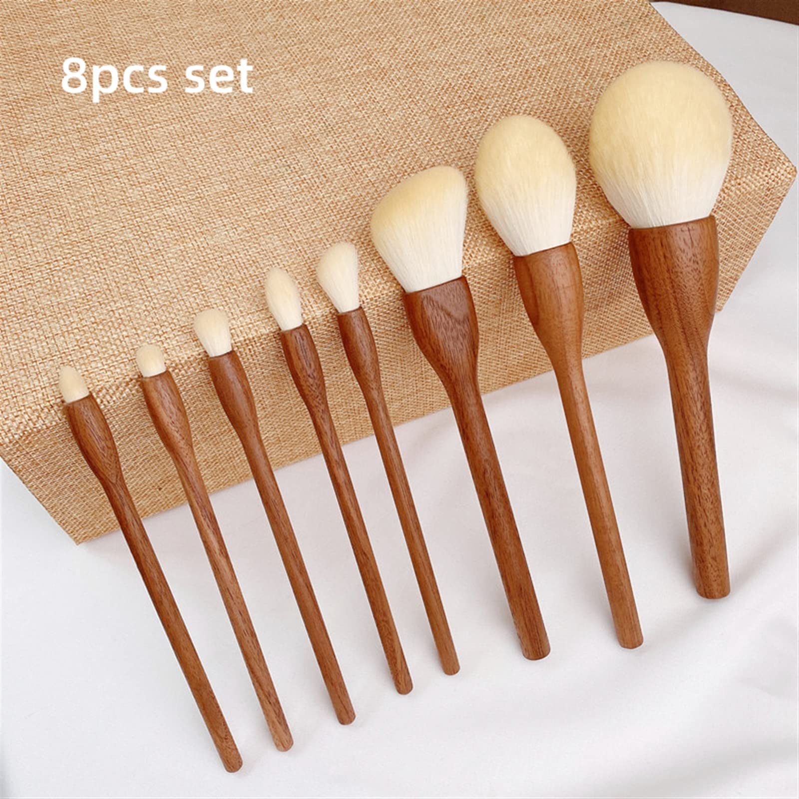 Foundation-Pinsel, Make-up-Pinsel-Set, 8-teilig, Walnuss-Make-up-Pinsel-Set, Kosmetik-Puder-Rouge-Beauty-Tool