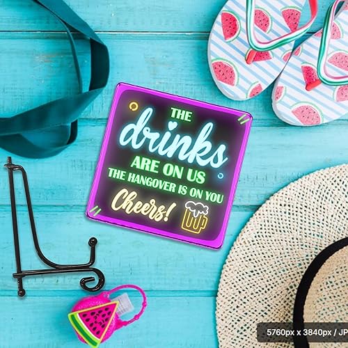 Miniatura 4 de Letrero de barra de neón de 4 pulgadas, con soporte de metal, con texto en inglés "Drinks Are On Us The Hangover Is On You", regalos para colegas