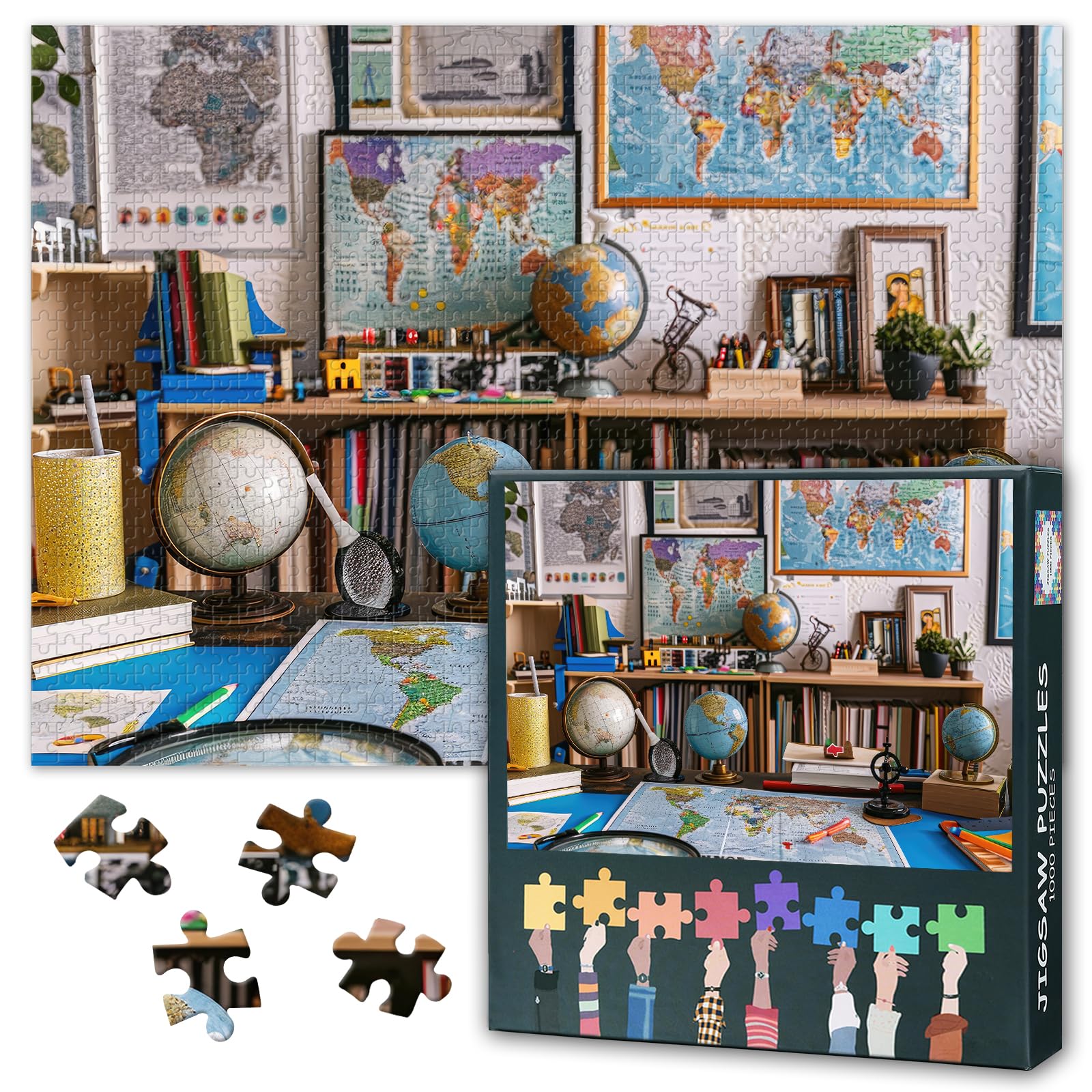 Puzzles for Adults 1000 Pieces, Maps, Globes, Magnifying Glass, Compass Jigsaw Puzzles, Adult Puzzle for Adults, Educational Fun Games or Toys for Elders Friends 20X27 INCH — image 1