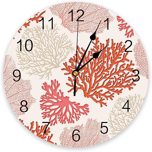 Reloj de pared náutico de cloruro de polivinilo coral costero, silencioso, sin tictac, funciona con pilas, reloj redondo para el hogar, sala de
