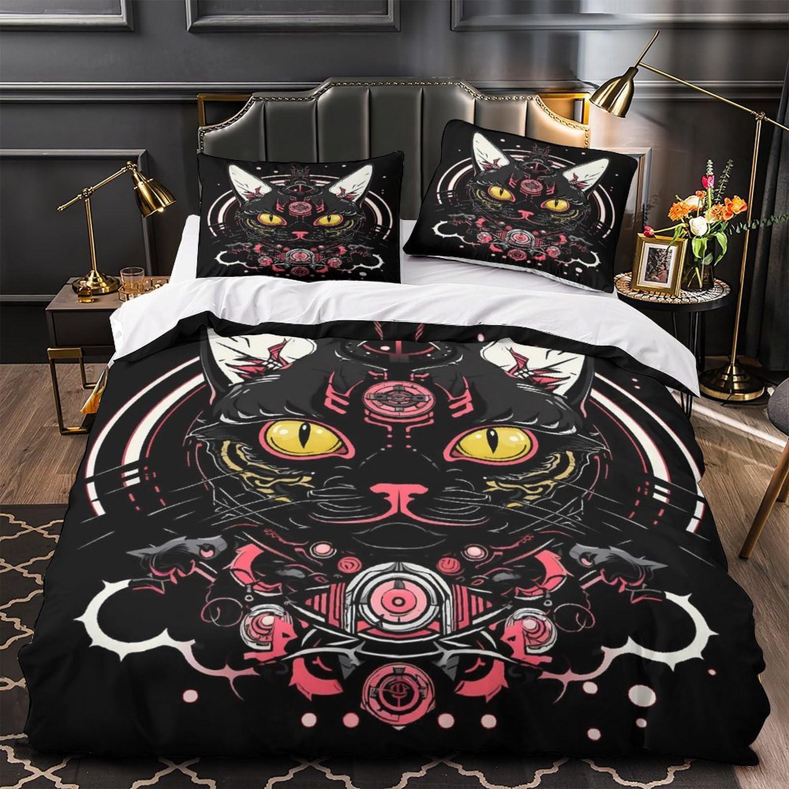 Housse de couette chat cybernétique 3D 135x200 microfibre