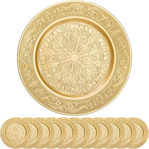 Cididu 12 Pack Gold Charger Plates, 13 Inch Gold Round Chargers for Dinner Plates, Decorative Dinner Chargers, Antique Plastic Table Chargers &