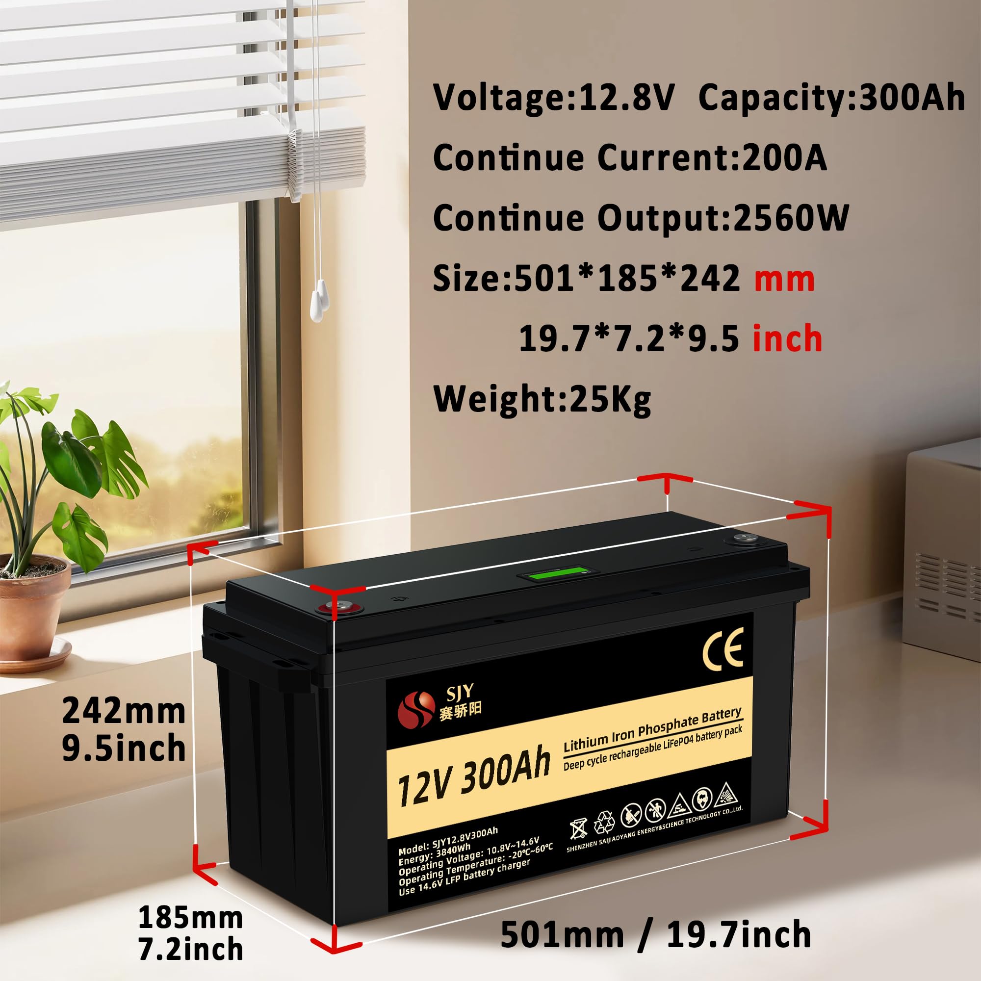 12V 300Ah LifePO4, Akumulator Litowy z 200A BMS Głęboki Cykl Klasa A Bateria LiFePO4 z LCD Idealny do Off-Grid, RV, Systemu Solarnego, Łódźi, Kampera, Przyczepy Turystycznej