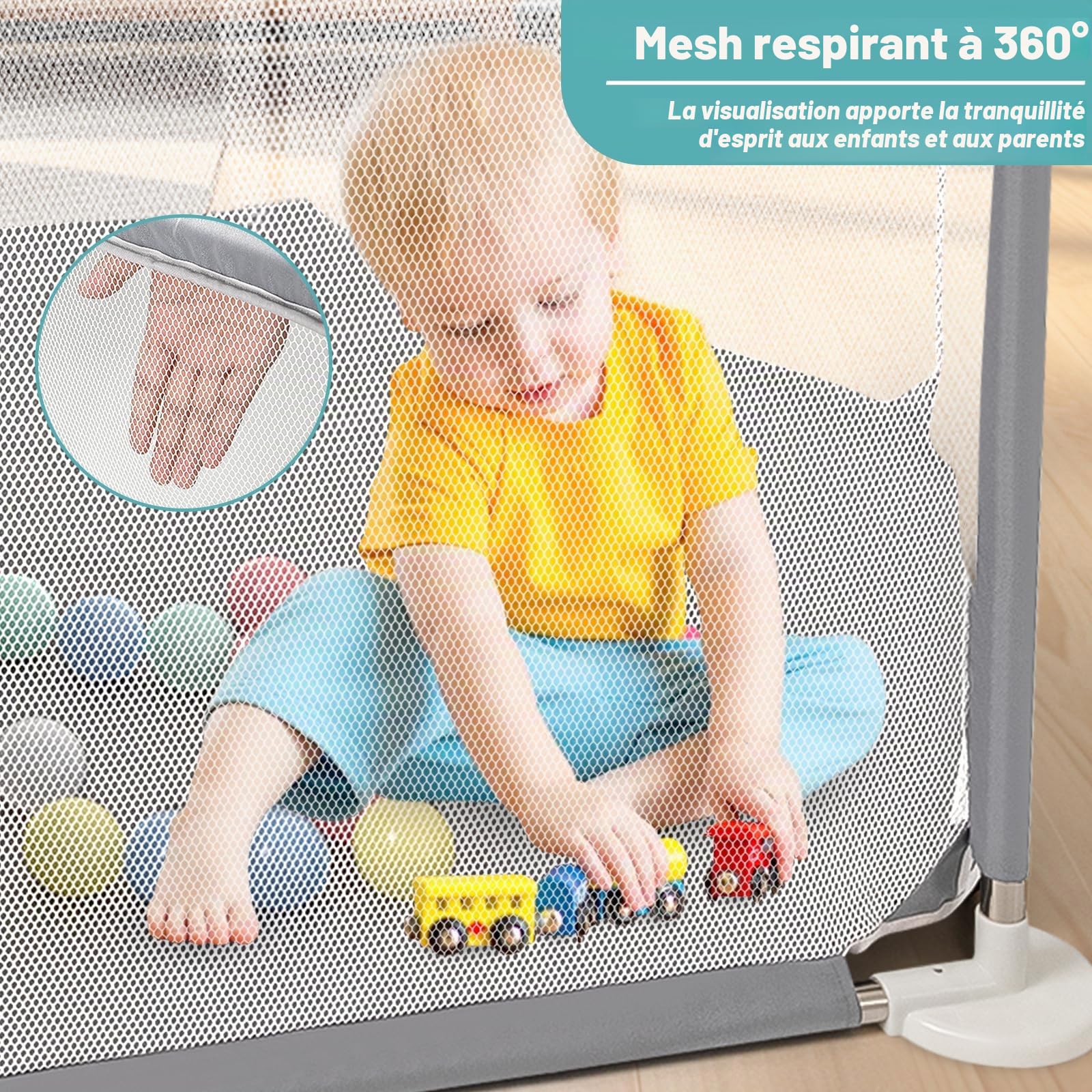 CHOLY Parc pour bébé et tout-petits, parc hexagonal stable avec filet respirant, clôture d'activités pour enfants pour l'intérieur et l'extérieur avec sac de voyage (gris clair)