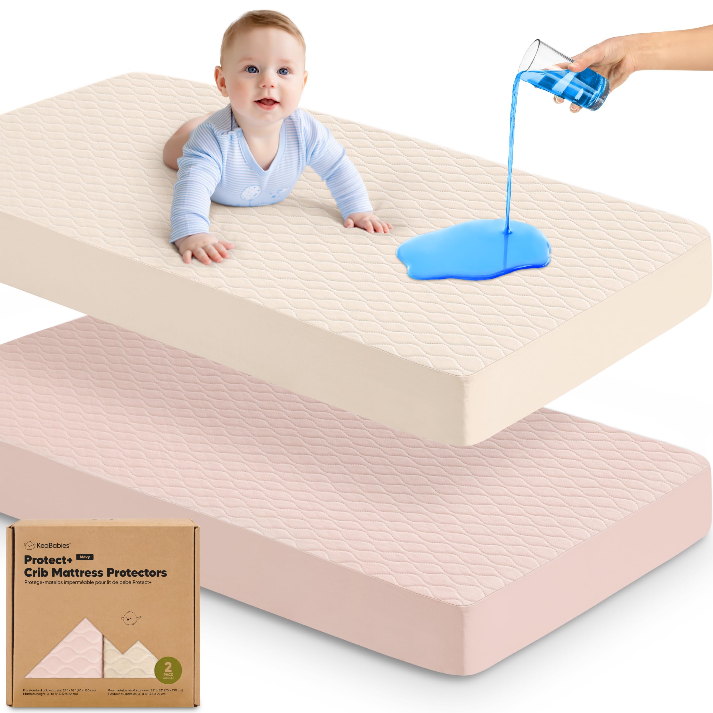 2pk Waterproof Crib Mattress Protector Cover Fitted 52x28 (Cameo/Mavy)