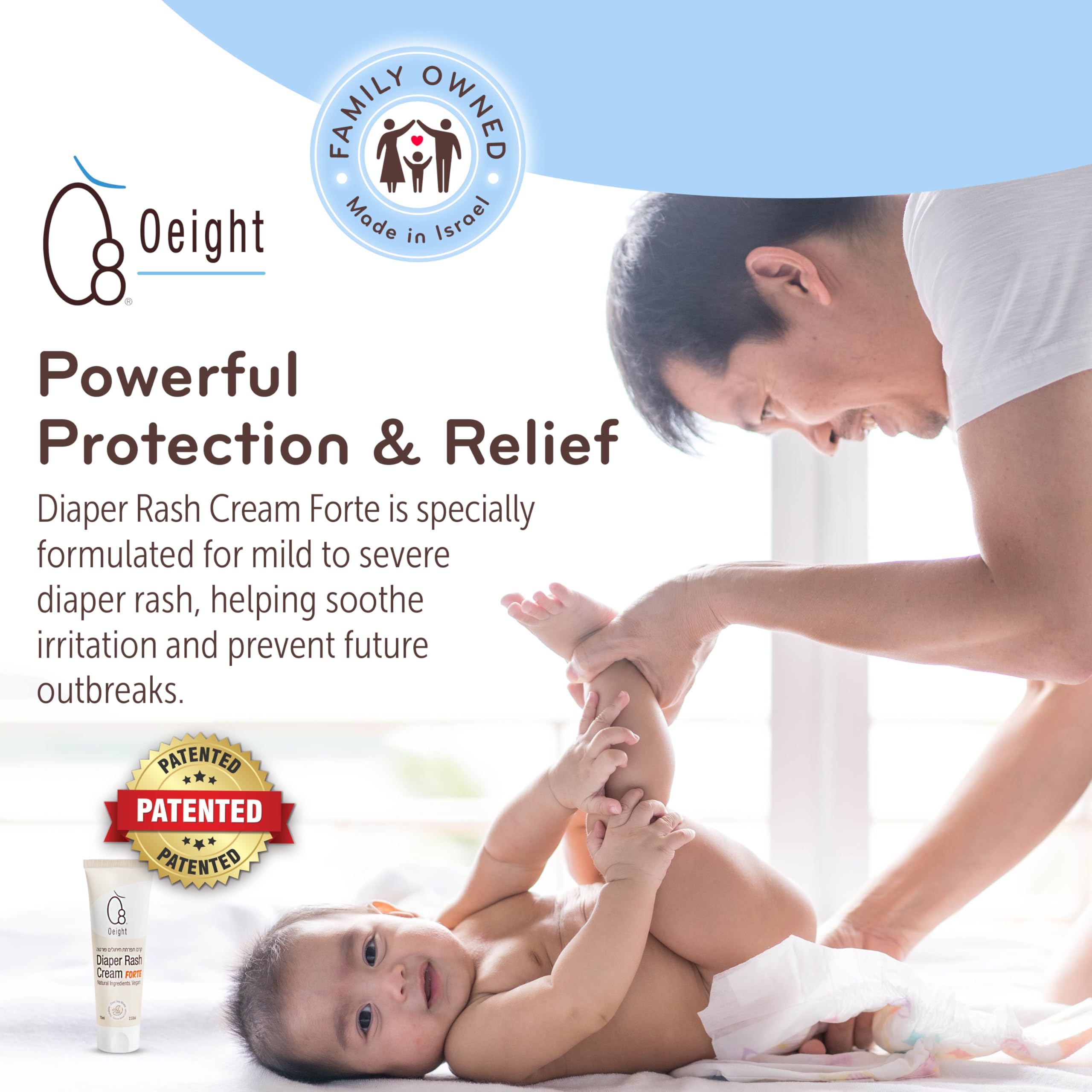 Oeight Diaper Rash Cream Forte, Dermatologically Tested & Hypoallergenic Formula for Baby Skin with 100% Natural Active Ingredients, No Parabens & Unscented - for Mild to Severe Diaper Rash, 75ml