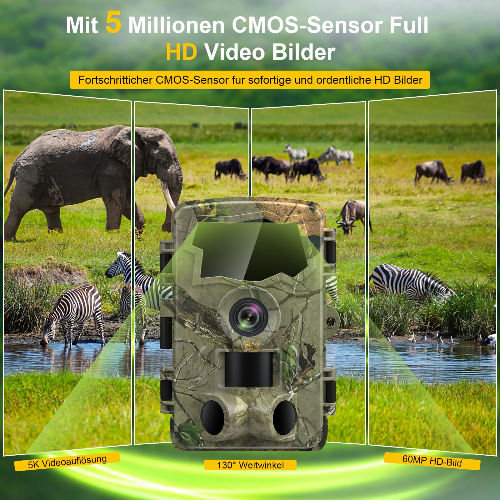 Lutranstra 5K Wildkamera WLAN 64MP Full HD Infrarot Wildtierkamera Bewegungssensor Nachtsicht IP66