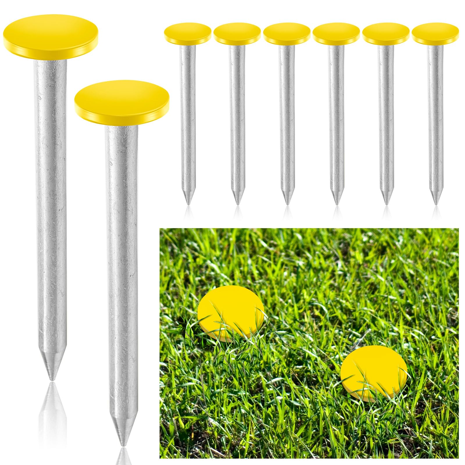 Silkfly 8 marcadores de encuesta de perfil bajo, galvanizados, resistentes, estacas de alta visibilidad, para pavimentadora, jardín, césped, paisaje, bordes, barreras de malezas (amarillo)