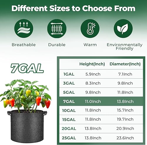 Miniatura 2 de T4U Bolsas de cultivo de 7 galones, bolsas de cultivo mejoradas con asas, macetas de tela no tejida gruesa de alta resistencia, macetas de 7 galones