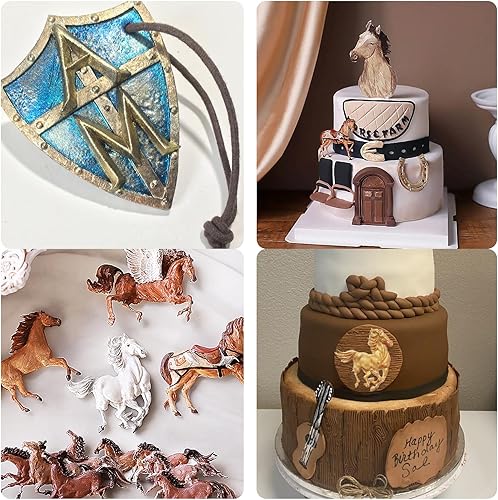 Miniatura 6 de Moldes de silicona para caballos, moldes de chocolate de batalla con escudo de espada, molde para hornear fondant de caballo corriendo para