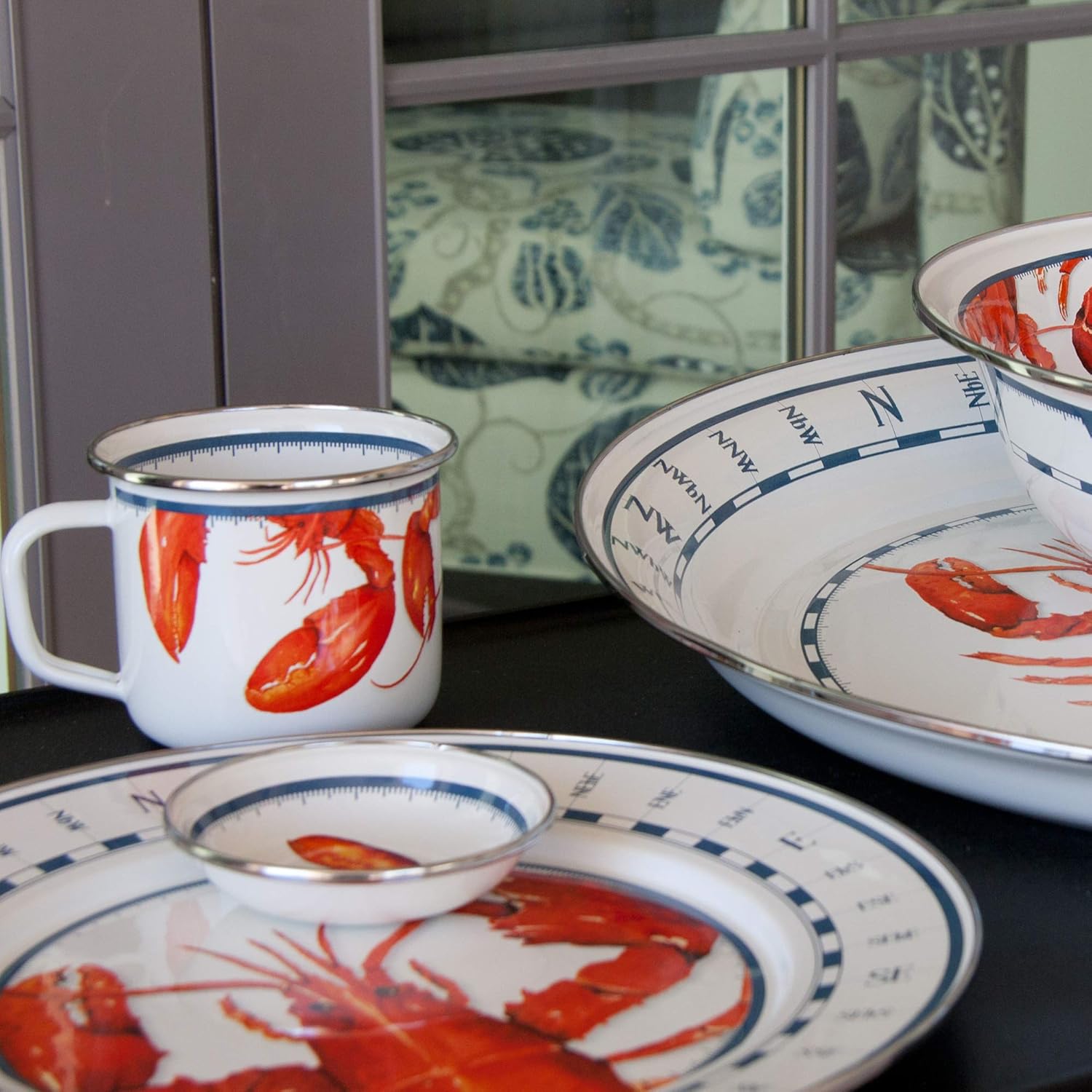 Golden Rabbit Enamelware Chargers, 12.5 inch, Lobster, Set of 2 - Image 3