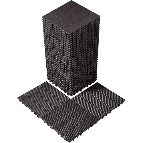 VEVOR 36 sq. ft Plastic Interlocking Deck Tiles, 36 Pack,12"x12" Waterproof Non-Slip Outdoor Flooring All Weather Use, Patio Floor Decking Tiles for Porch Poolside Balcony Backyard, Dark Brown