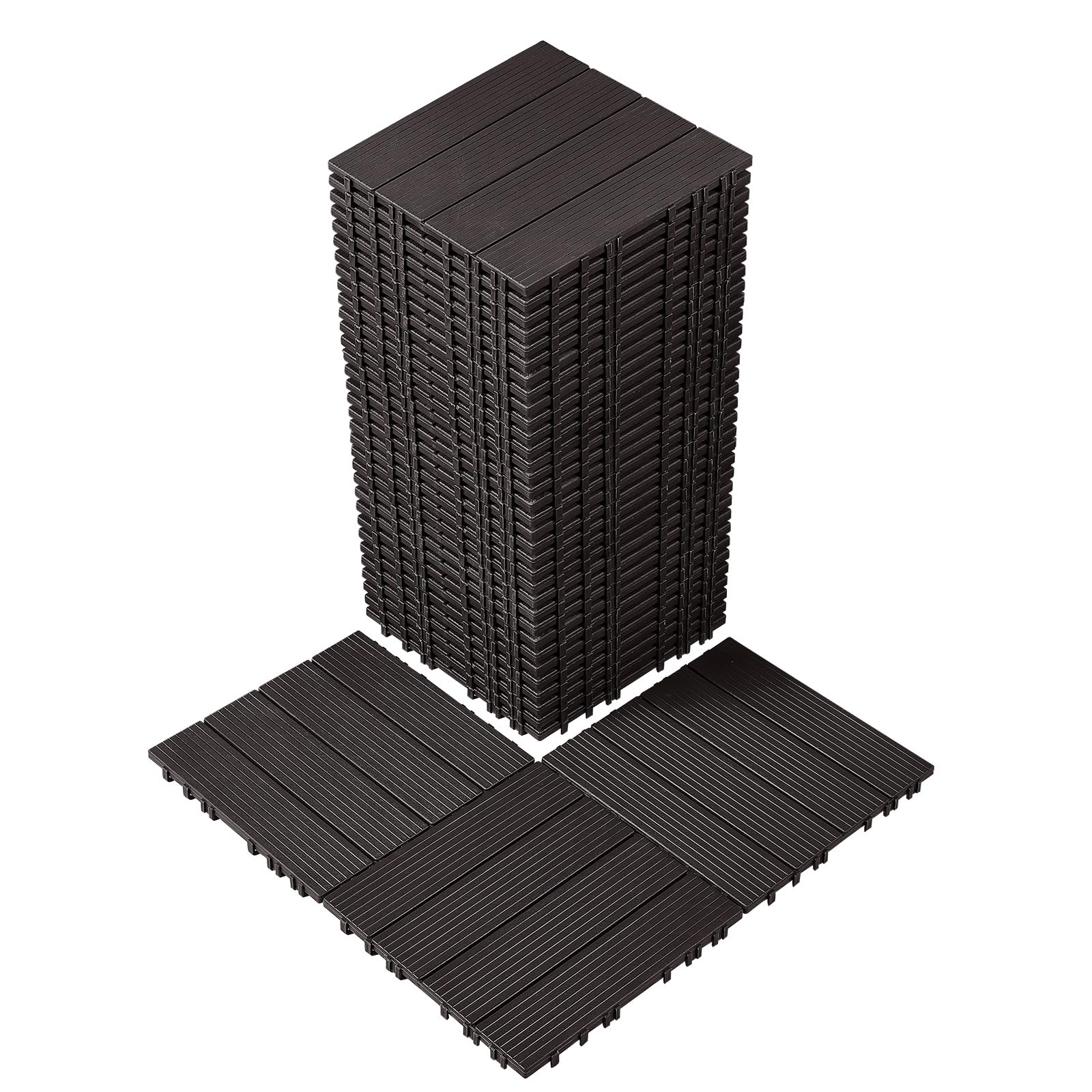 VEVOR Piastrelle per Patio ad Incastro 36 Pezzi 300 x 300 x 20 mm, Piastrelle Impermeabile in Plastica, Piastrelle per Tutte Le Condizioni Atmosferiche, per Portico Piscina Cortile, Marrone Scuro