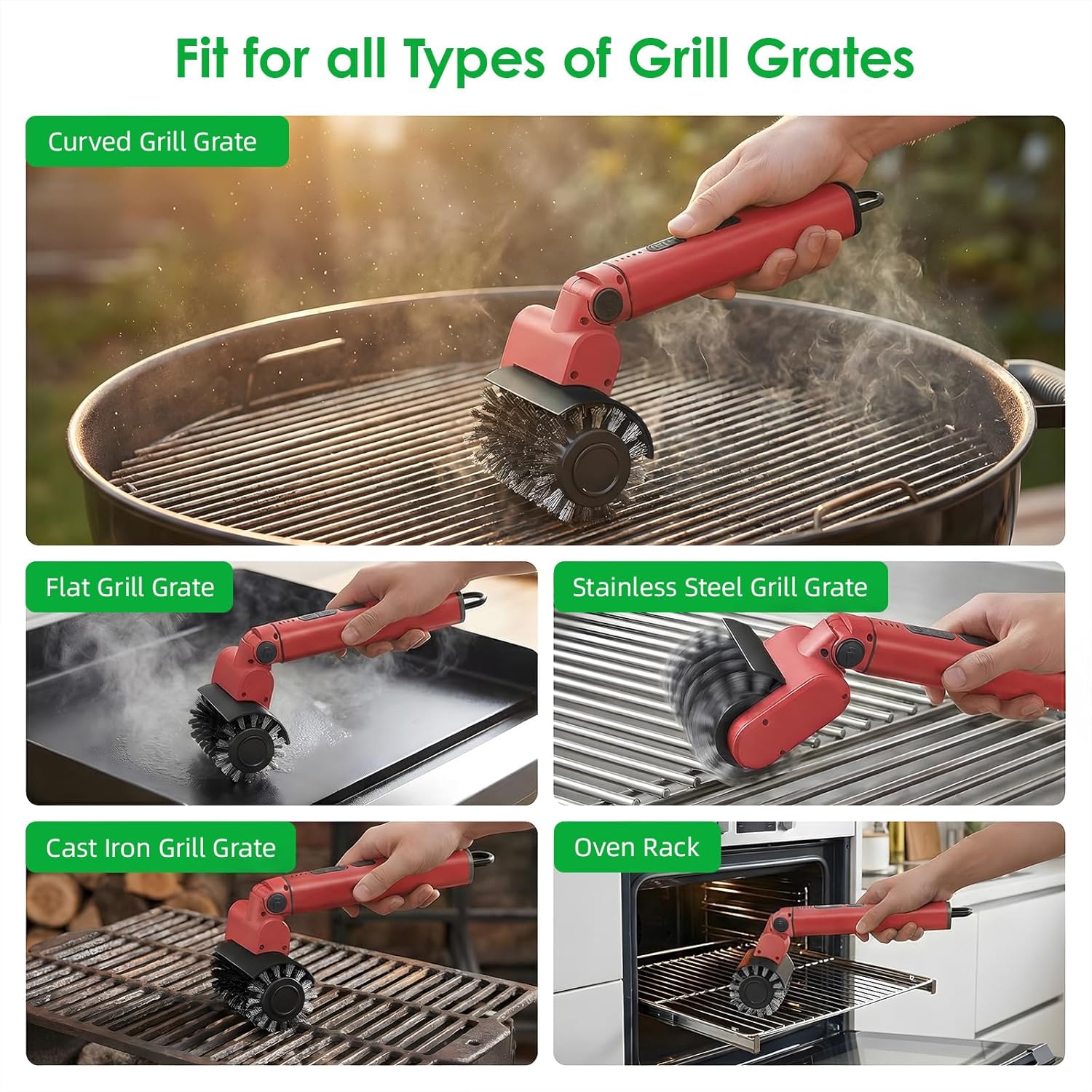 Electric BBQ Grill Brush Rechargeable, 3 Powerful Speed Rechargeable Electric Grill Brush for Outdoor Grill, 90° Adjustable, Stainless Steel Rotary Brush Head, Automatic Grill Cleaning Brush